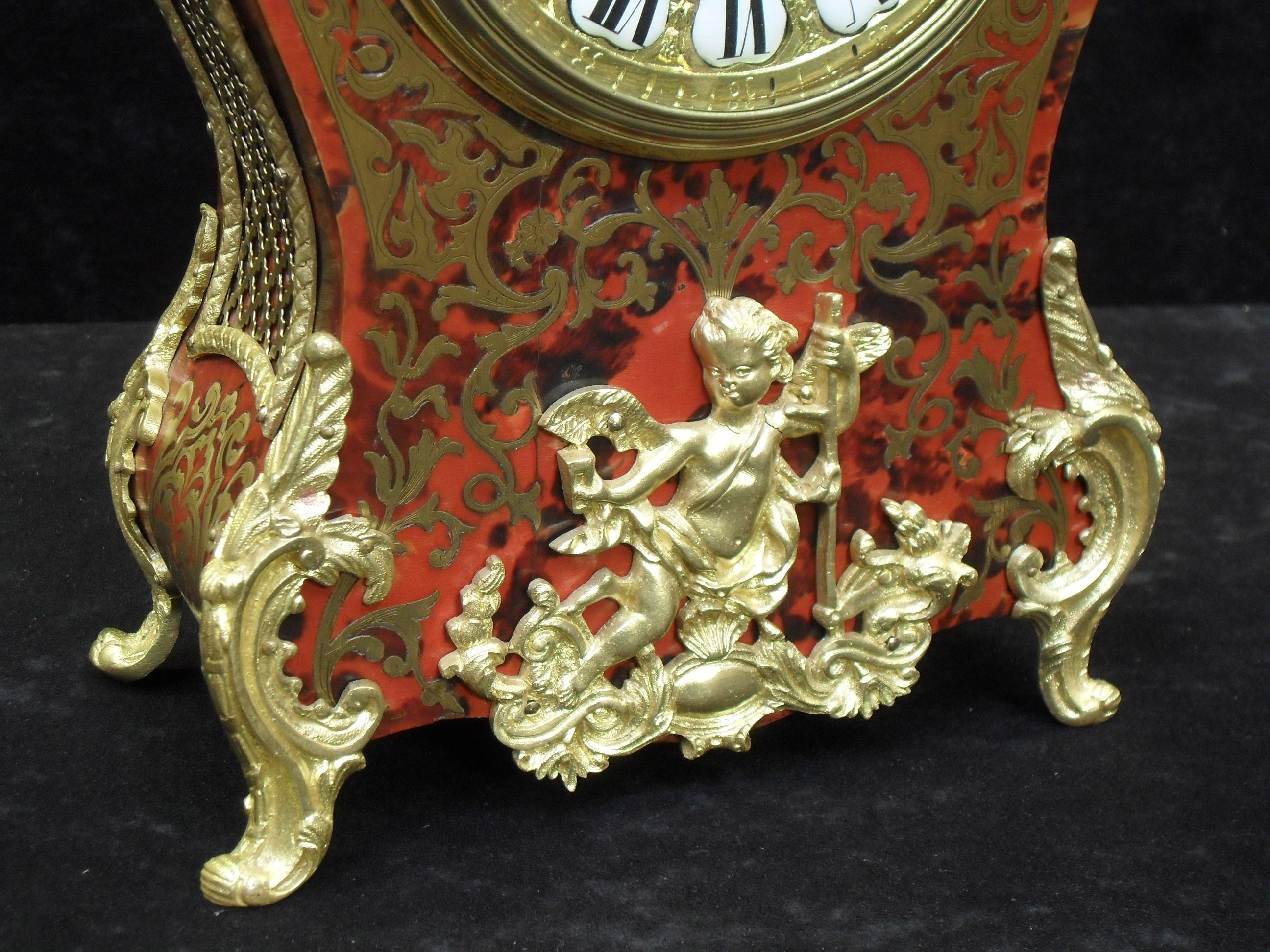 French 19th Century Louis XV Style Boulle Mantel Clock 1