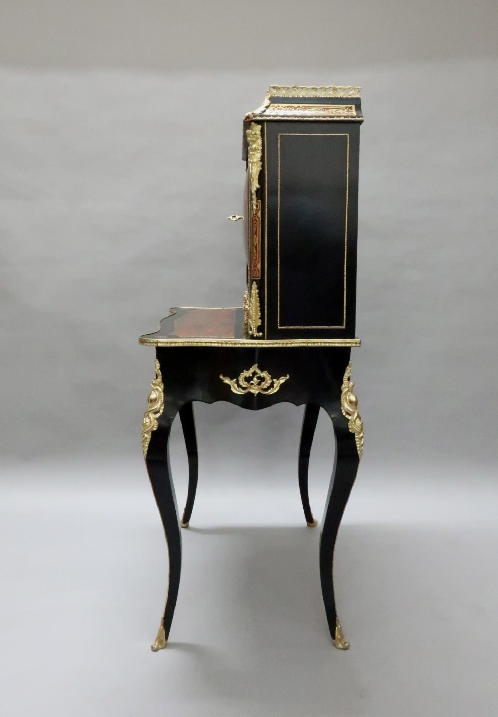 French 19th Century Louis XV Style Boulle Writing Cabinet For Sale 6