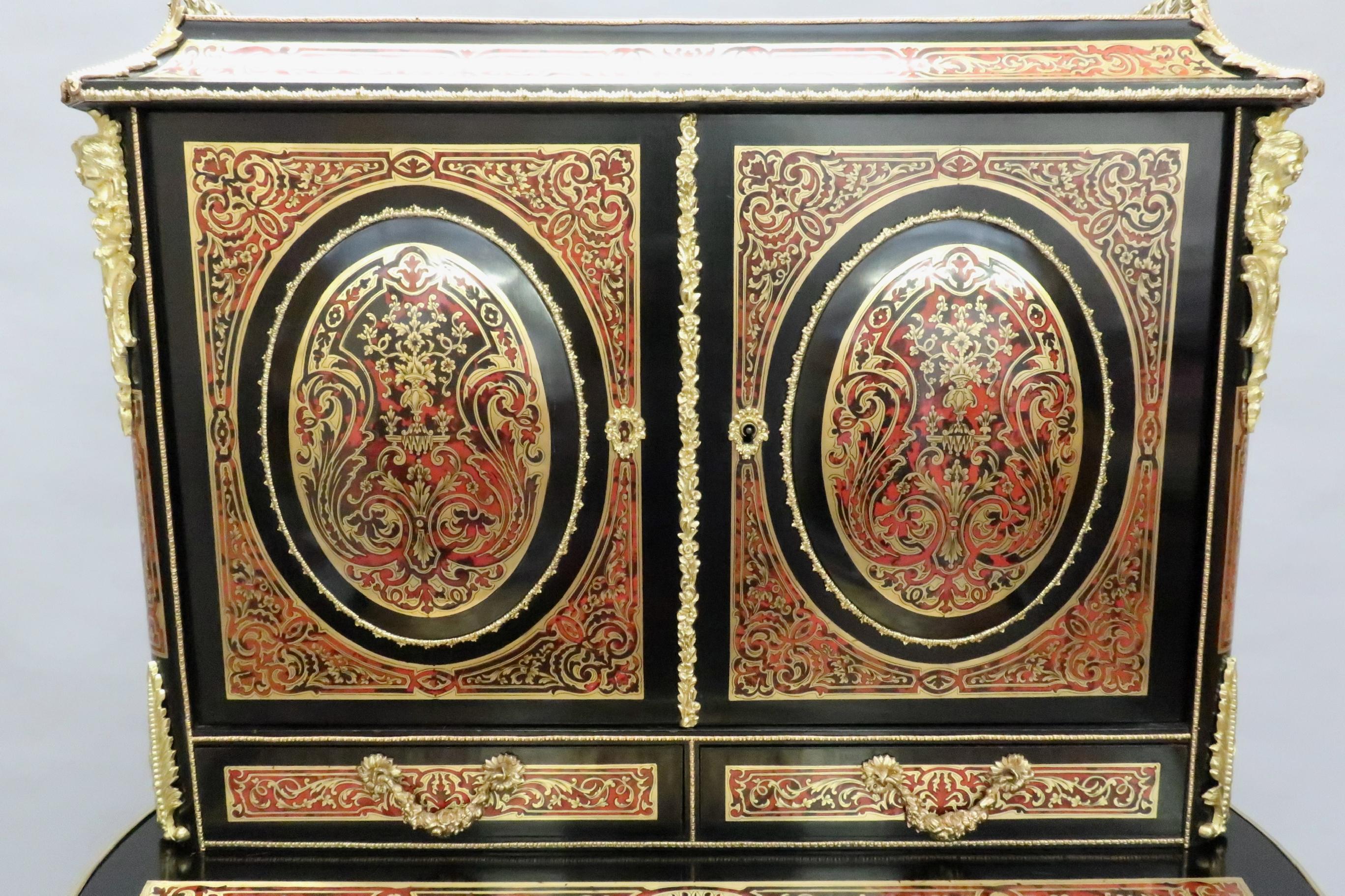 Brass French 19th Century Louis XV Style Boulle Writing Cabinet For Sale