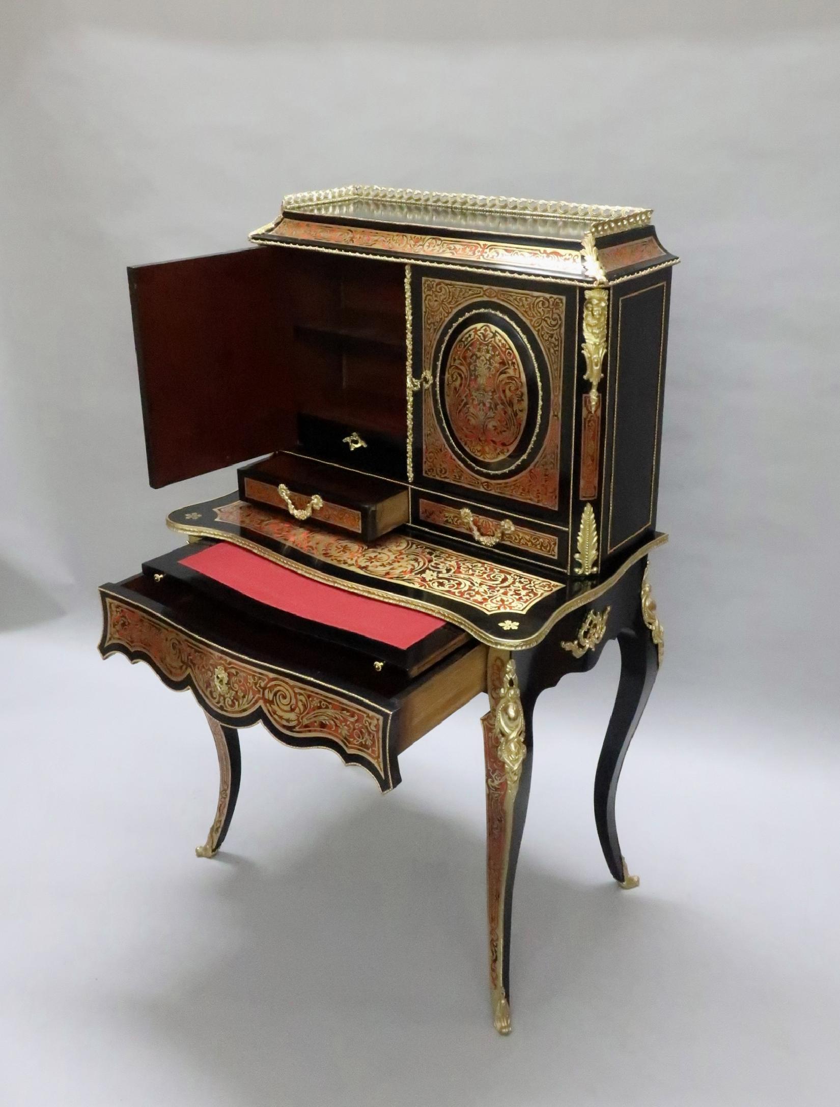 French 19th Century Louis XV Style Boulle Writing Cabinet For Sale 4