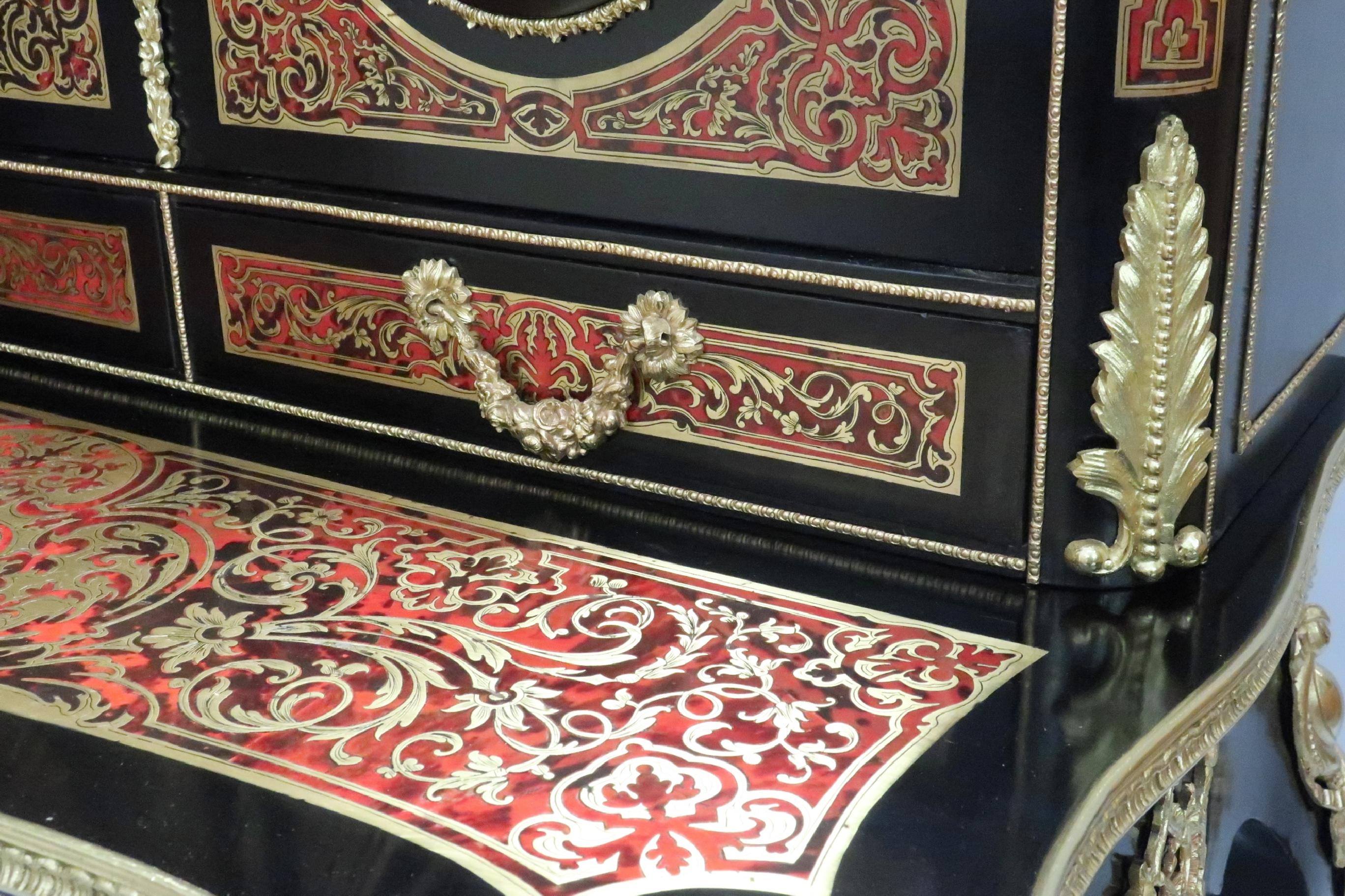 French 19th Century Louis XV Style Boulle Writing Cabinet For Sale 5