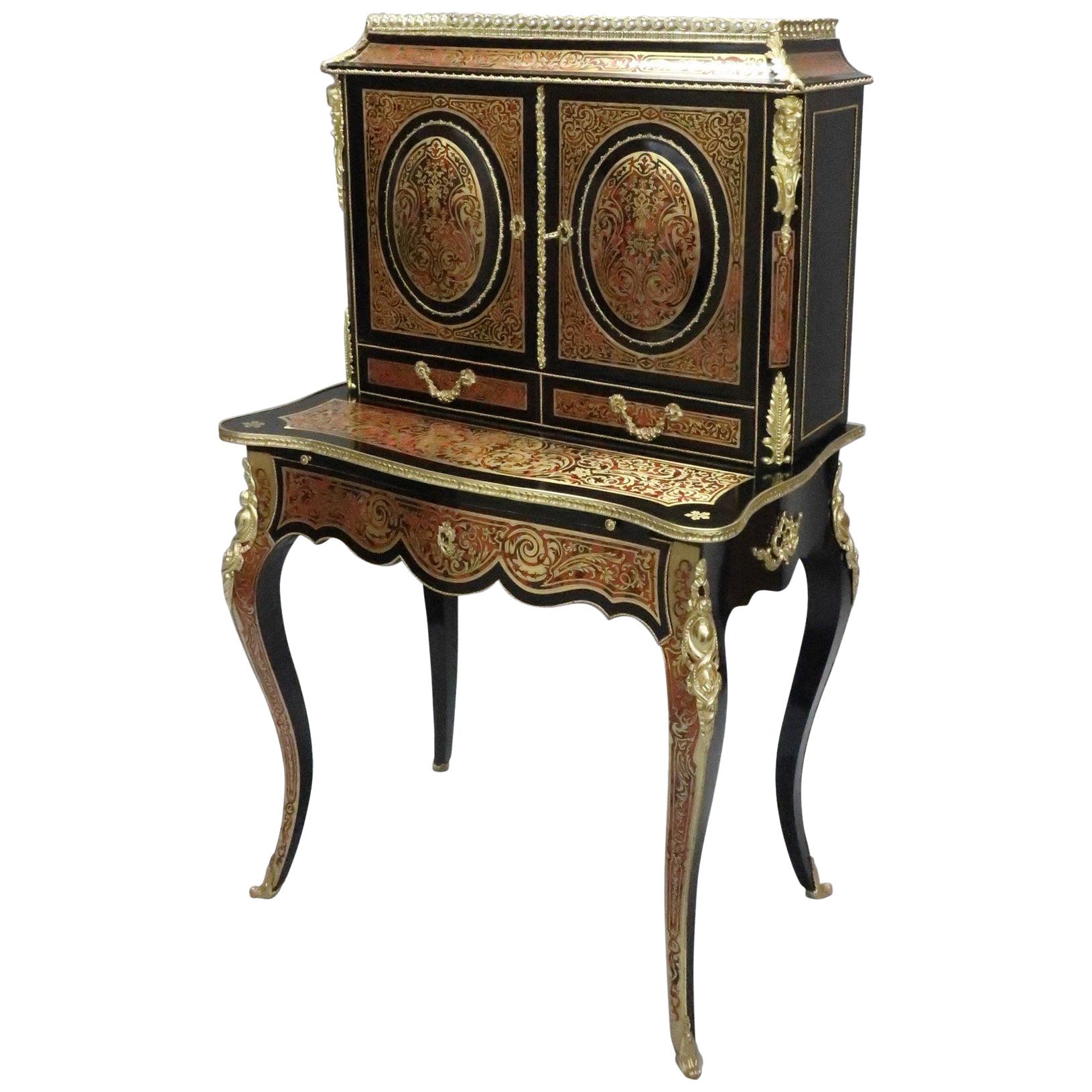 French 19th Century Louis XV Style Boulle Writing Cabinet For Sale