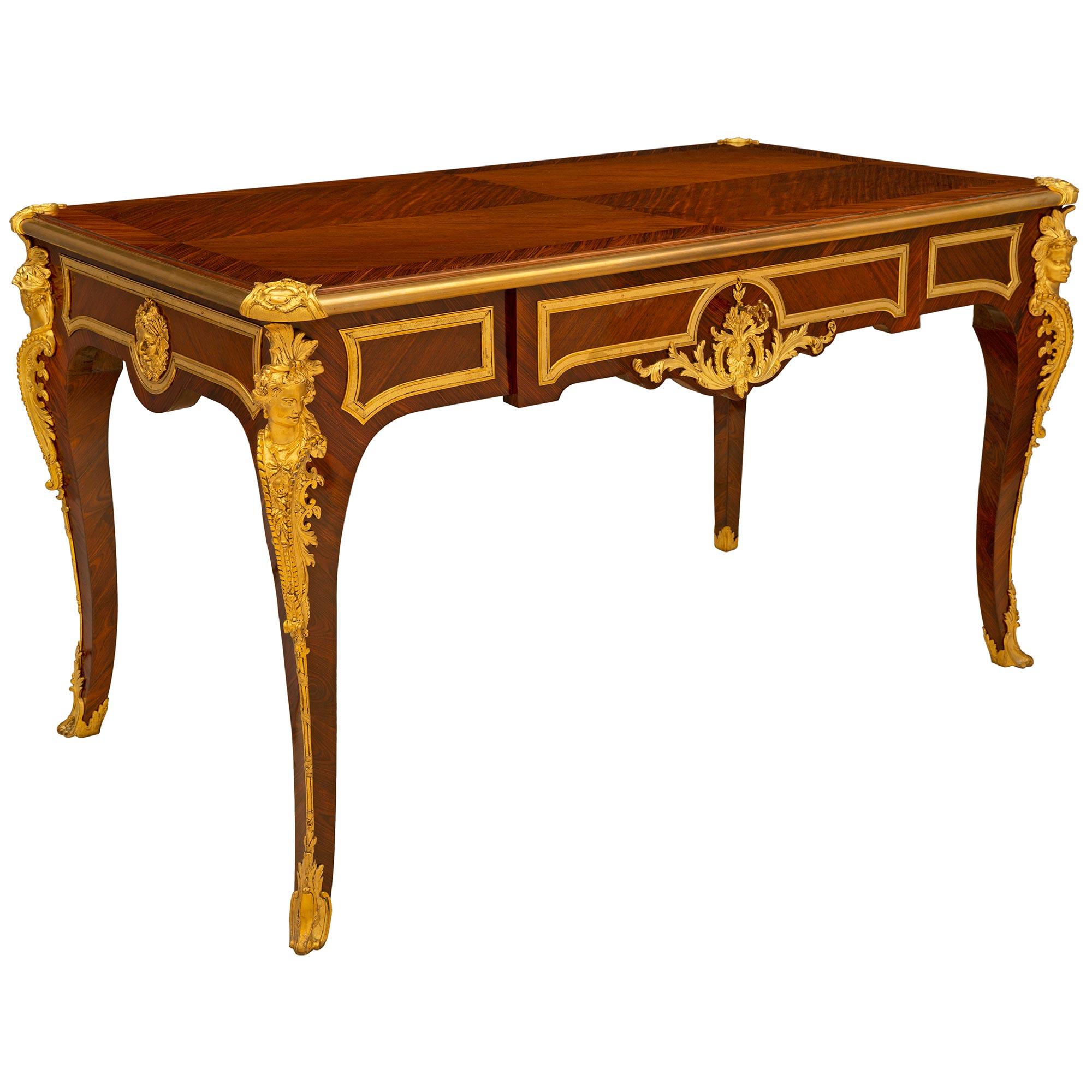 French 19th Century Louis XV Style Bureau Plat Signed Sormani In Good Condition For Sale In West Palm Beach, FL