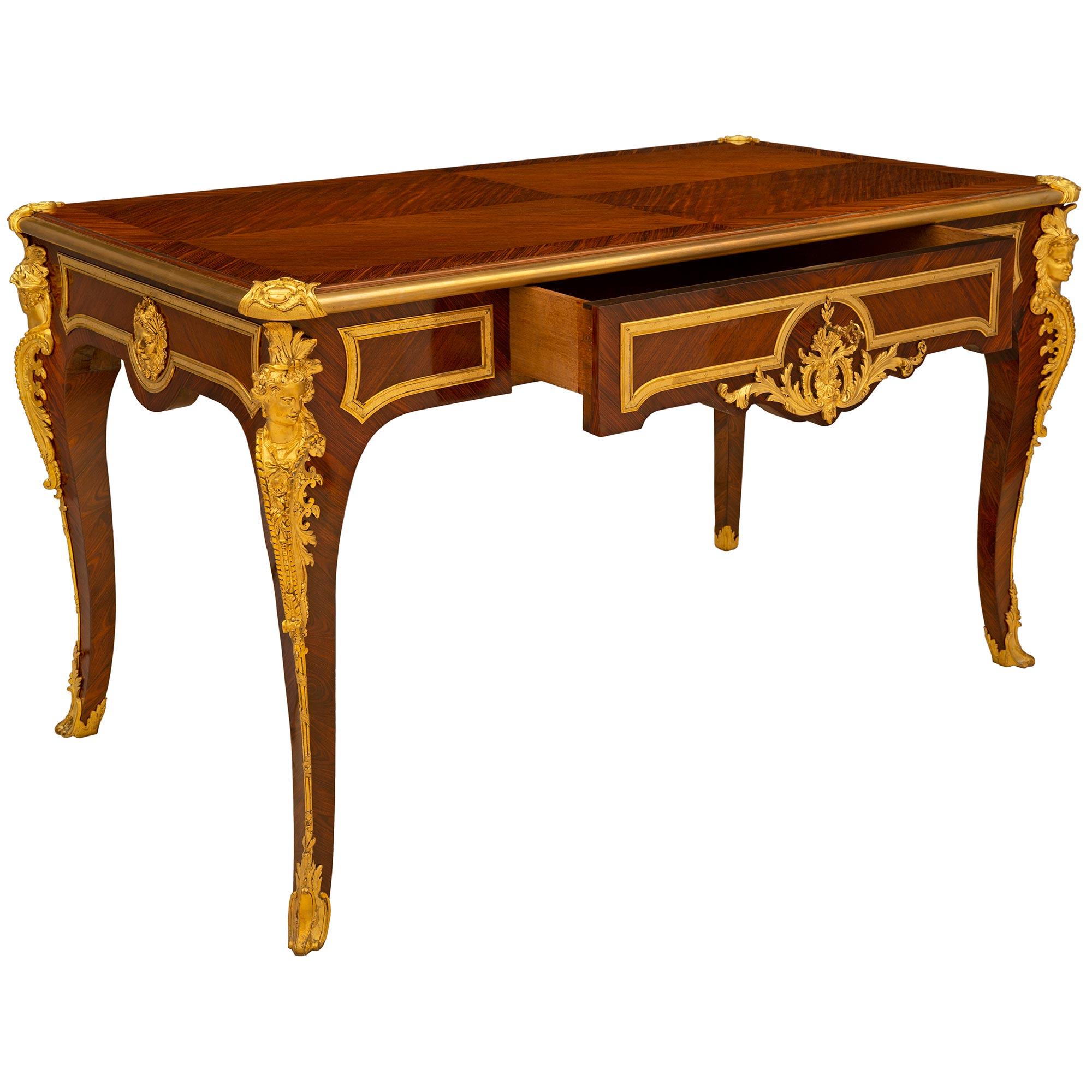 Ormolu French 19th Century Louis XV Style Bureau Plat Signed Sormani For Sale