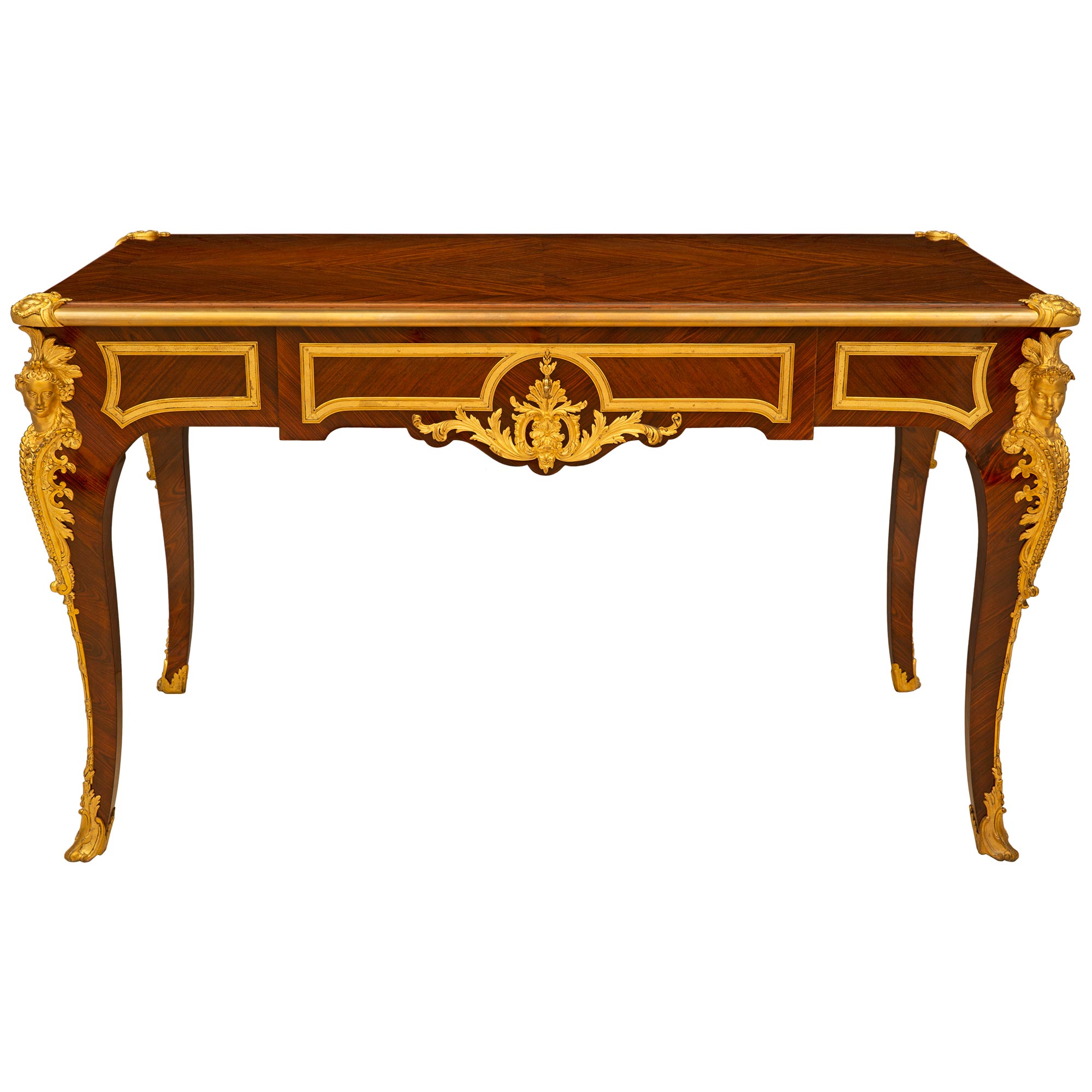 French 19th Century Louis XV Style Bureau Plat Signed Sormani For Sale