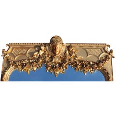 French 19th Century Louis XV Style Carved Giltwood & Gesso Trumeau Cherub Mirror