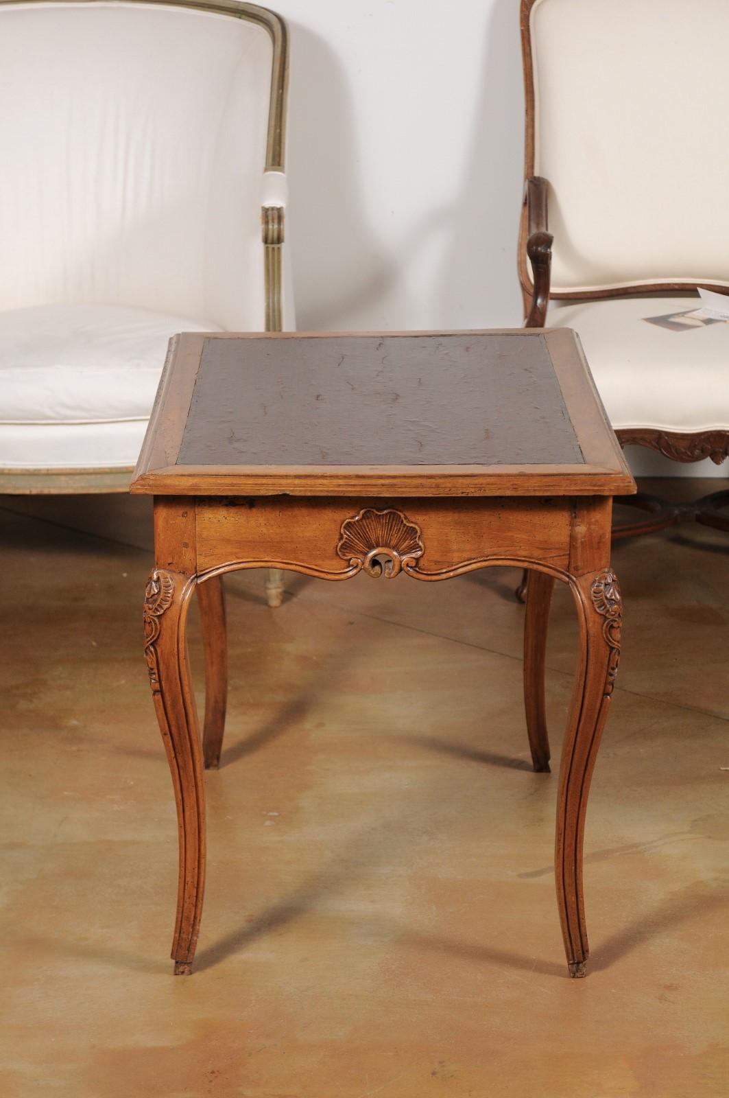 French 19th Century Louis XV Style Carved Walnut Side Table with Leather Top 5