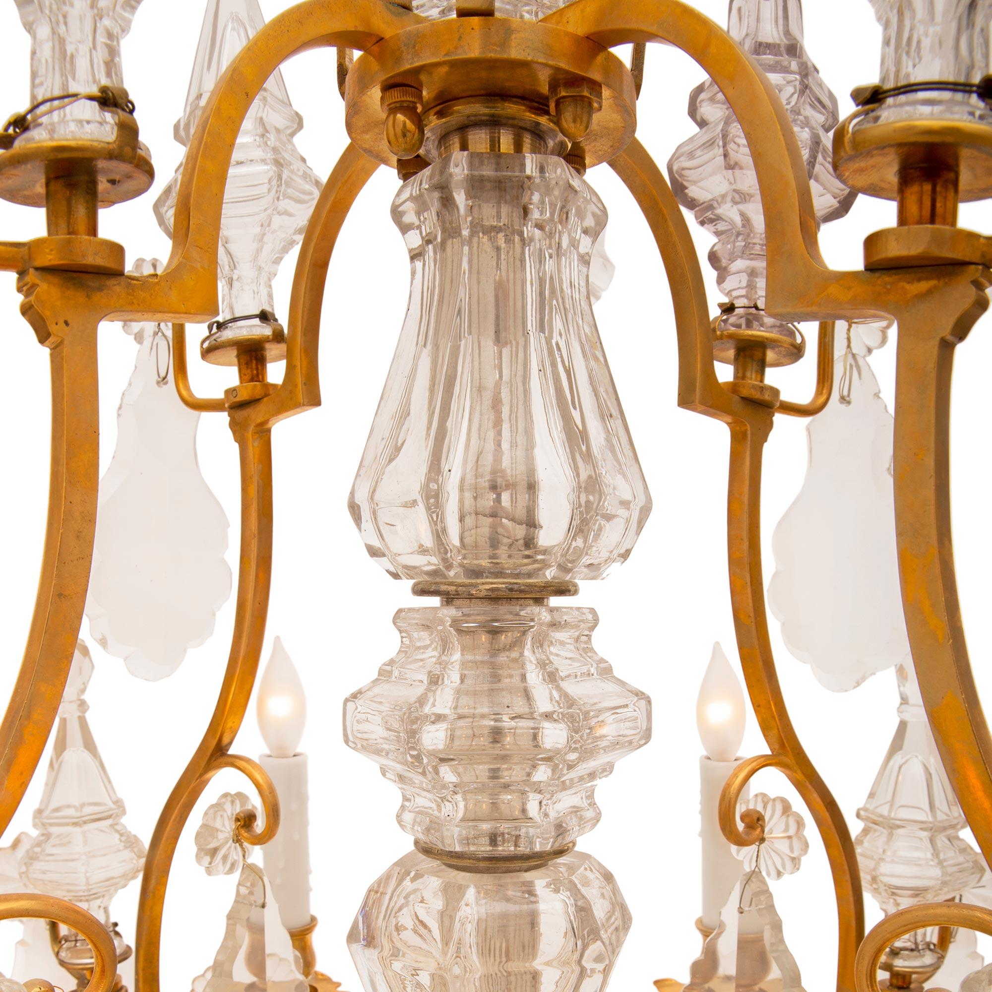 French 19th Century Louis XV Style Crystal and Ormolu Eight-Light Chandelier For Sale 1