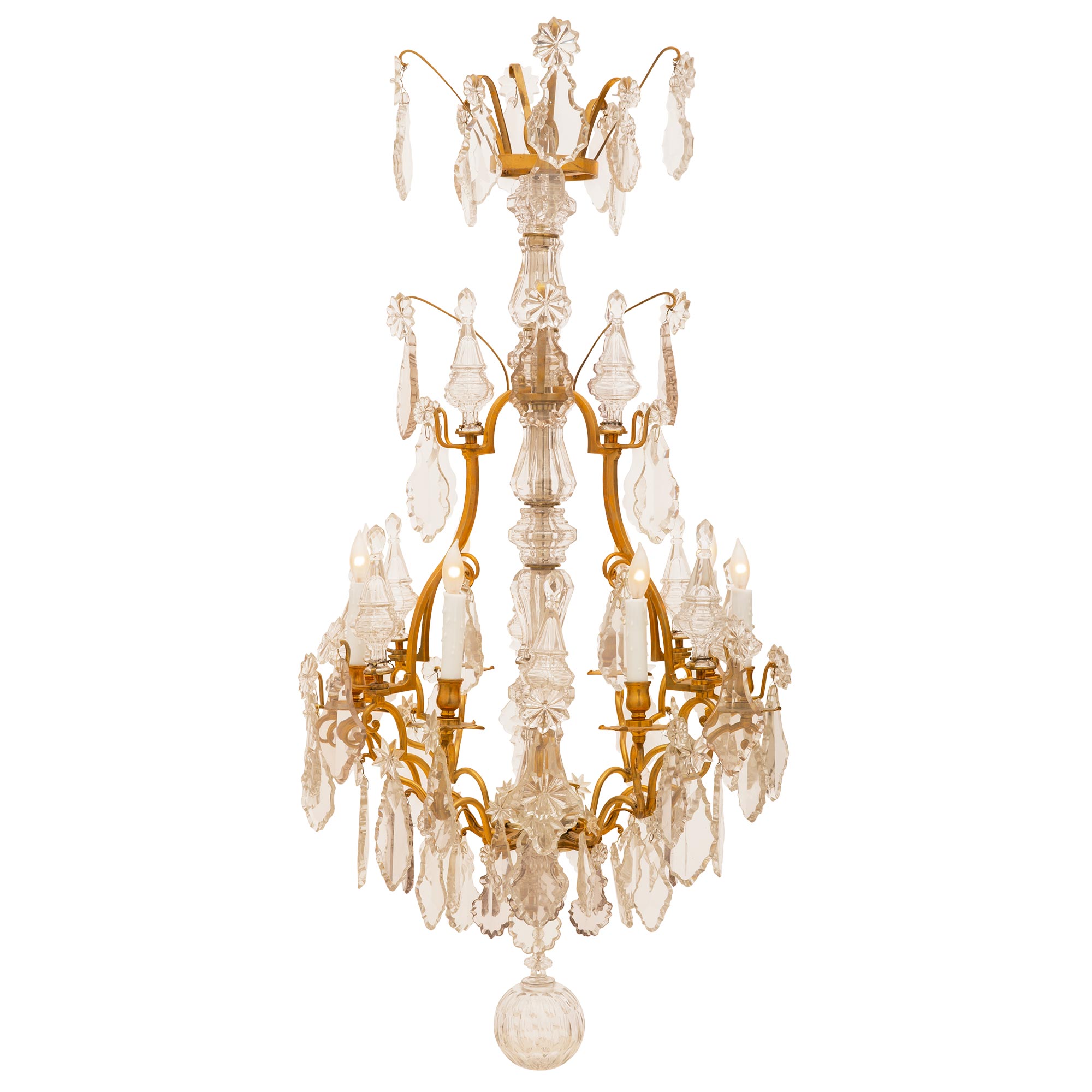 Achtflammiger Kronleuchter aus Kristall und Goldbronze im Louis-XV-Stil des 19. Jahrhunderts