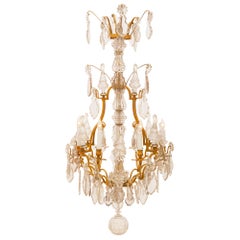 Antique French 19th Century Louis XV Style Crystal and Ormolu Eight-Light Chandelier