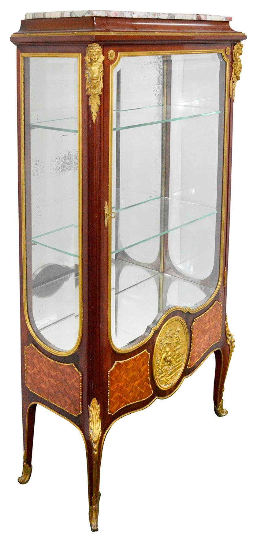 Mahogany French 19th Century Louis XV Style Display Cabinet, After Linke For Sale