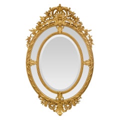 French 19th Century Louis XV Style Double Framed Oval Giltwood Mirror