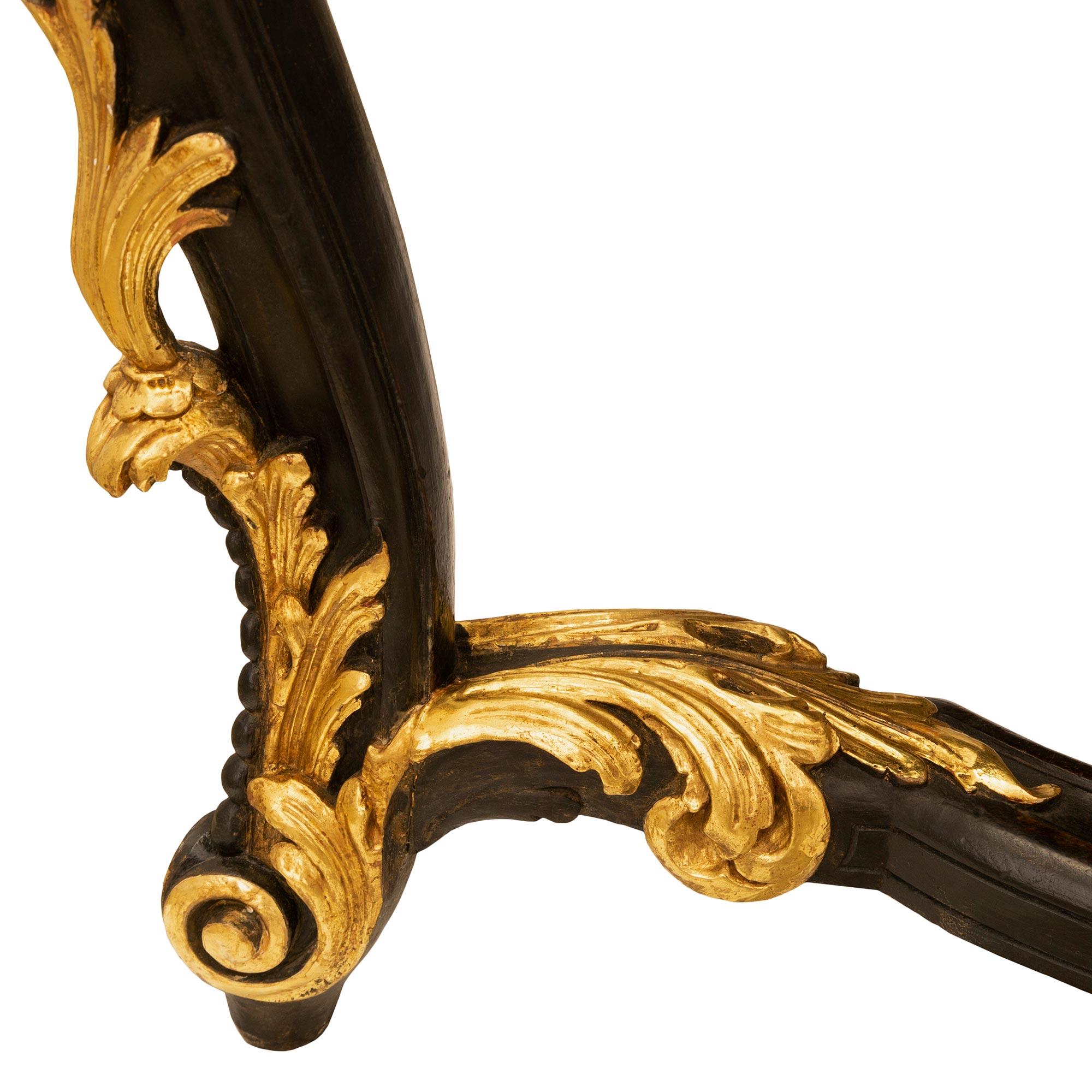 French 19th Century Louis XV Style Ebonized Fruitwood and Giltwood Center Table For Sale 9