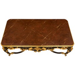 French 19th Century Louis XV Style Ebonized Fruitwood and Giltwood Center Table