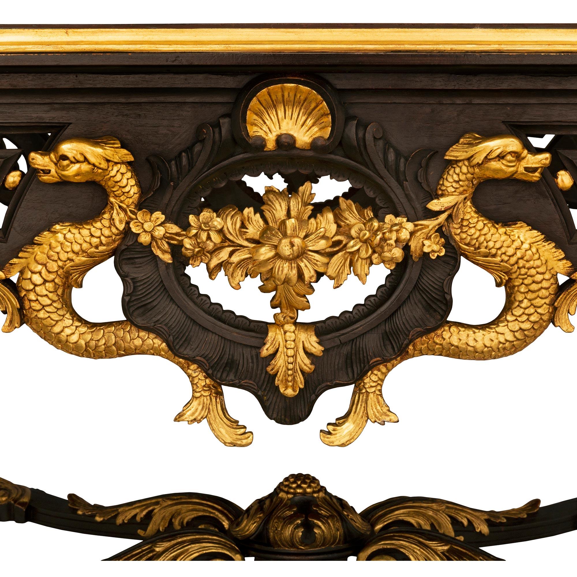 French 19th Century Louis XV Style Ebonized Fruitwood and Giltwood Center Table For Sale 5