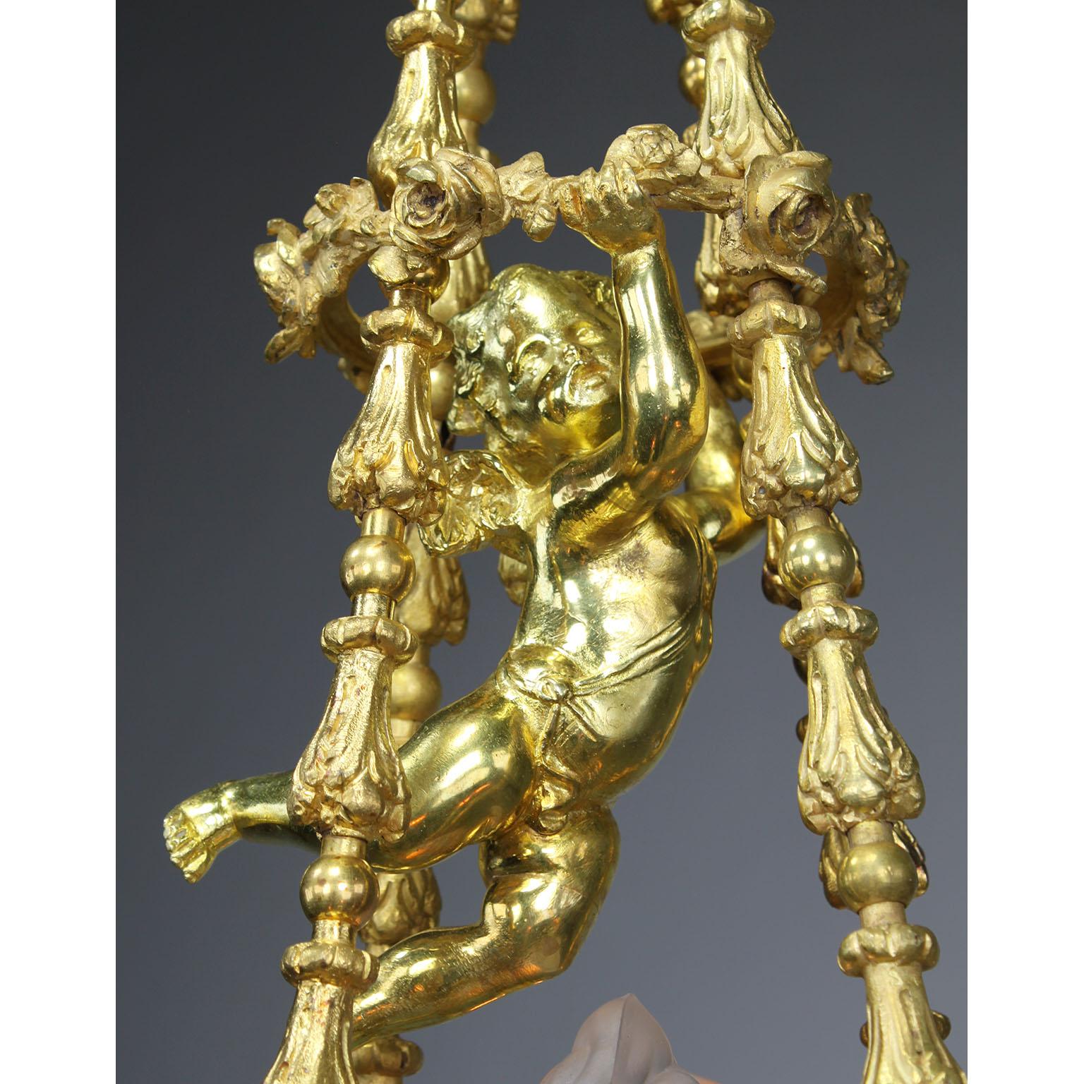 French 19th Century Louis XV Style Gilt Bronze Chandelier After Pierre Gouthière For Sale 6