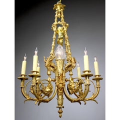 French 19th Century Louis XV Style Gilt Bronze Chandelier After Pierre Gouthière