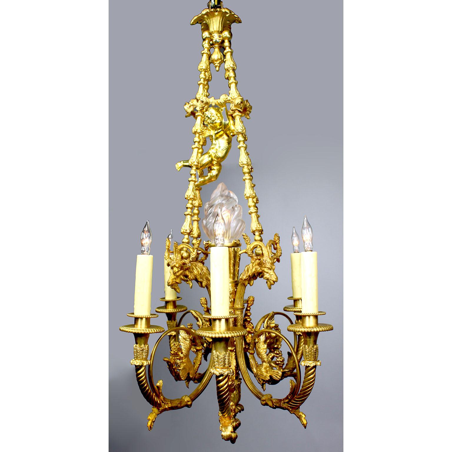 Frosted French 19th Century Louis XV Style Gilt Bronze Chandelier After Pierre Gouthière For Sale