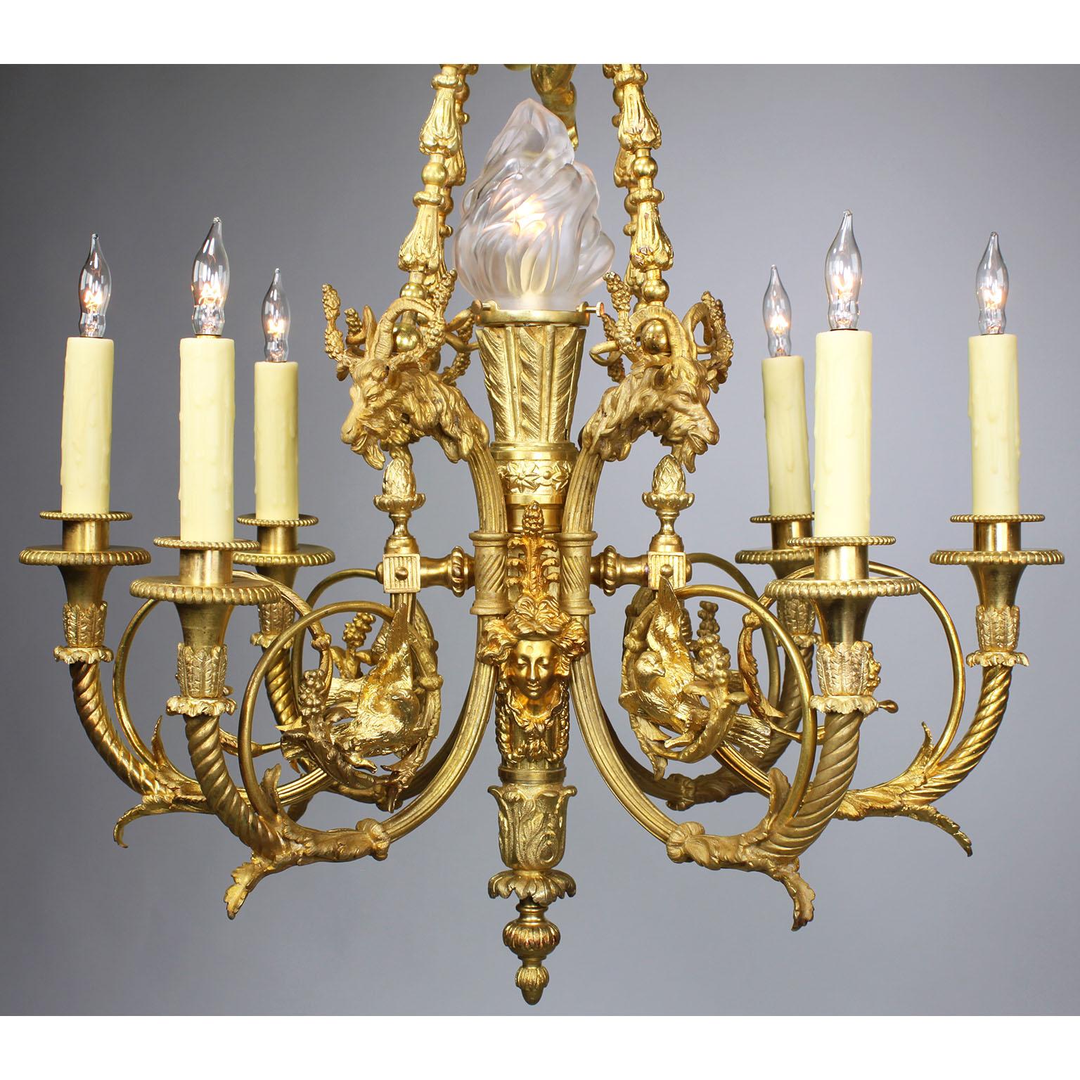 French 19th Century Louis XV Style Gilt Bronze Chandelier After Pierre Gouthière In Good Condition For Sale In Los Angeles, CA