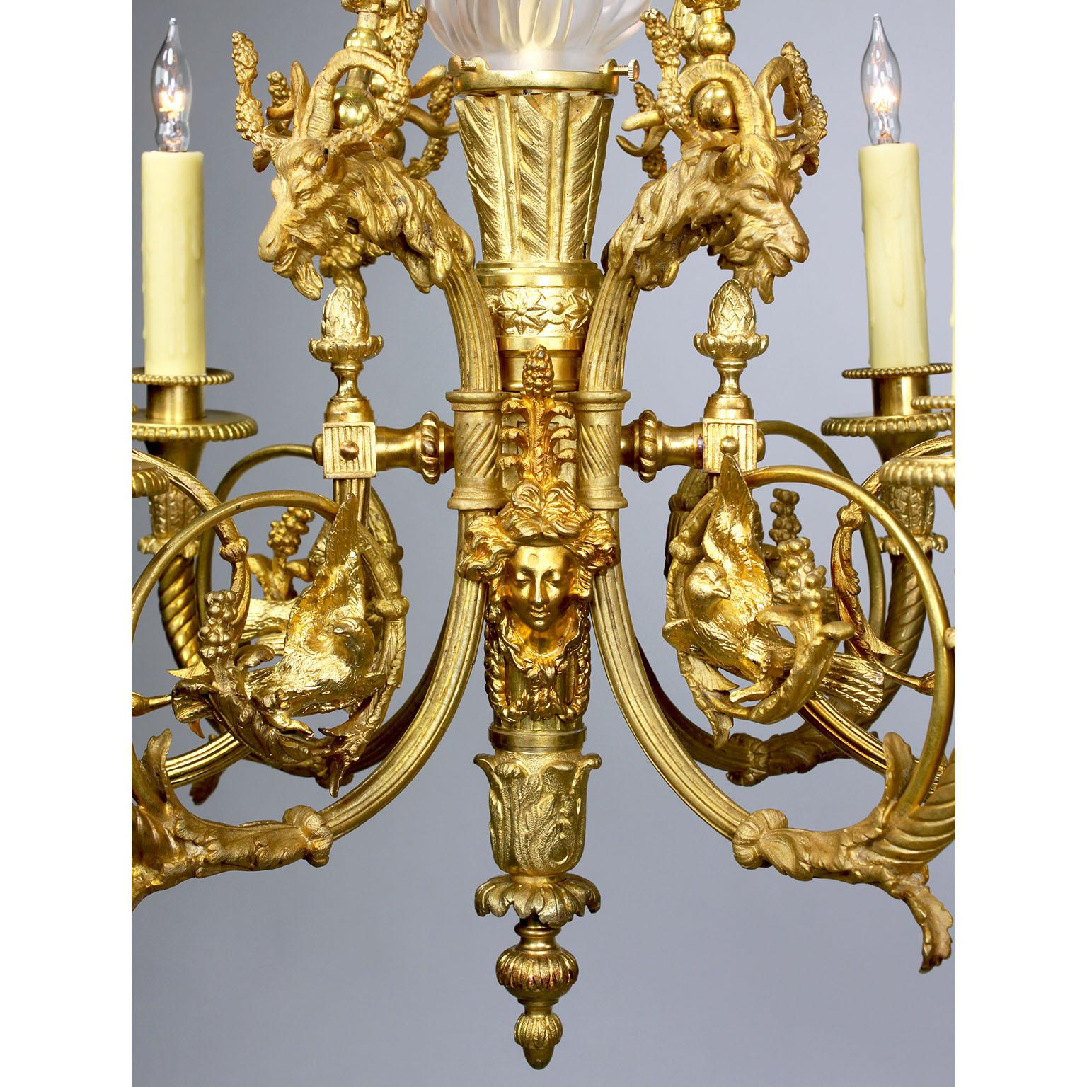 French 19th Century Louis XV Style Gilt Bronze Chandelier After Pierre Gouthière For Sale 2