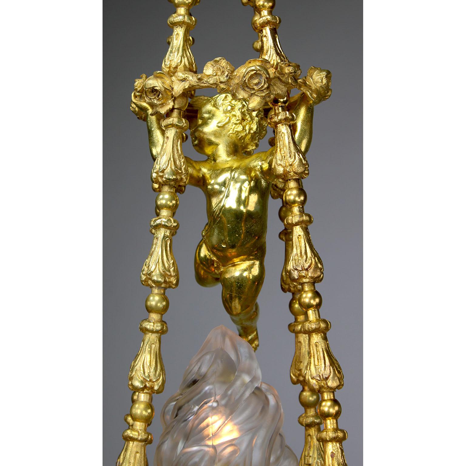 French 19th Century Louis XV Style Gilt Bronze Chandelier After Pierre Gouthière For Sale 5