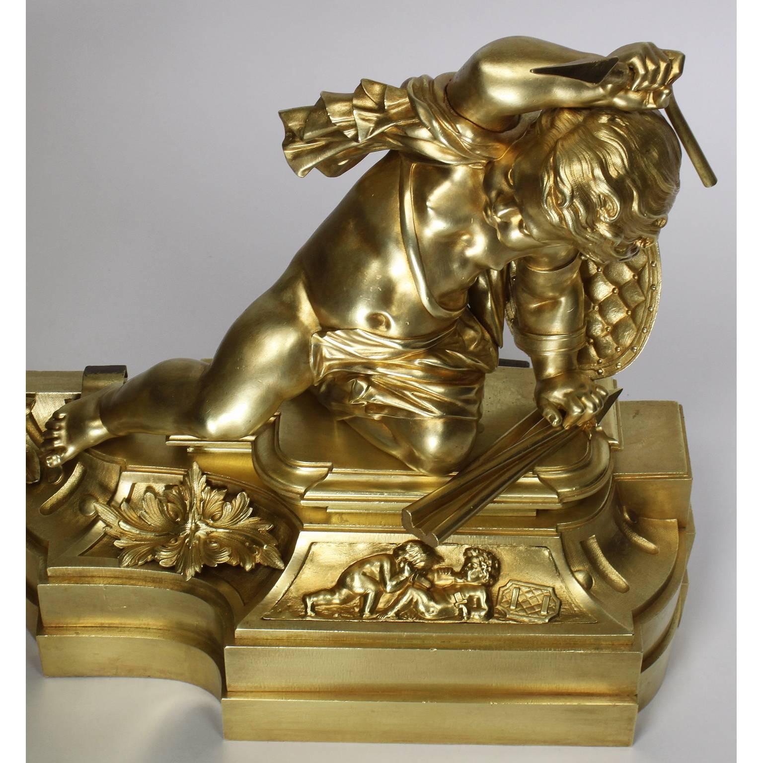 French 19th Century Louis XV Style Gilt Bronze Chenet Set with Playful Children For Sale 4