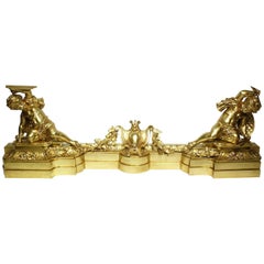 Antique French 19th Century Louis XV Style Gilt Bronze Chenet Set with Playful Children