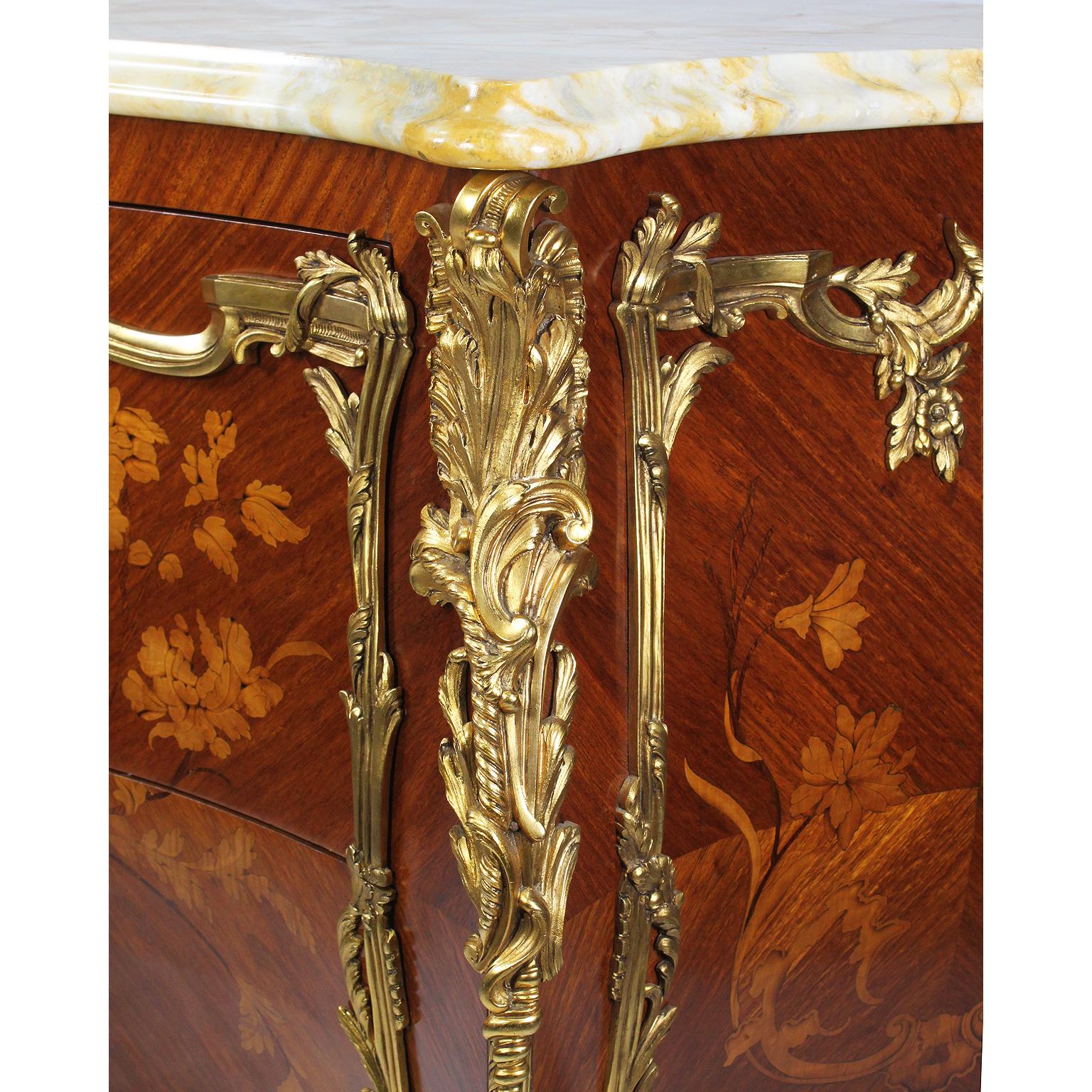 A 19th Century Louis XV Style Gilt-Bronze Mounted & Marquetry Bombé Commode For Sale 5