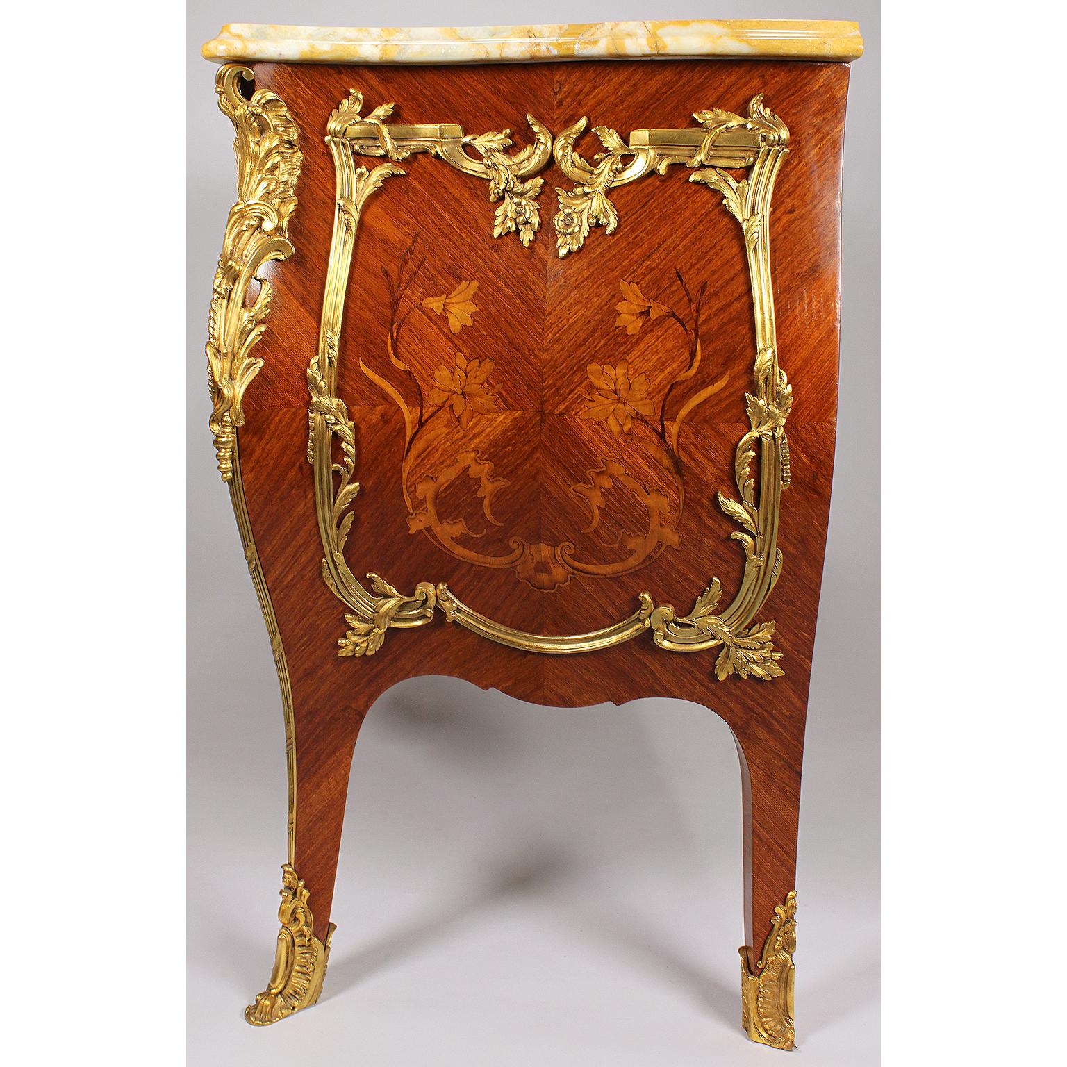 A 19th Century Louis XV Style Gilt-Bronze Mounted & Marquetry Bombé Commode For Sale 6