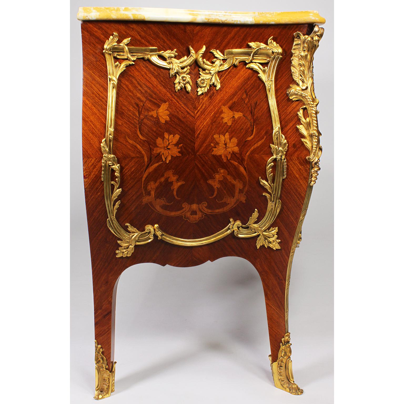 A 19th Century Louis XV Style Gilt-Bronze Mounted & Marquetry Bombé Commode For Sale 8