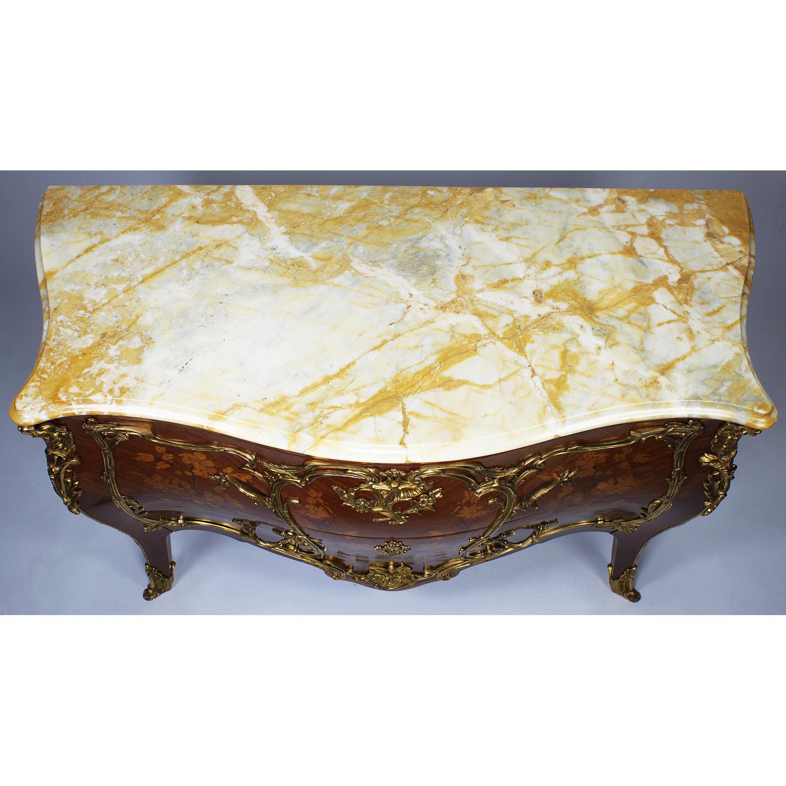 A 19th Century Louis XV Style Gilt-Bronze Mounted & Marquetry Bombé Commode For Sale 11