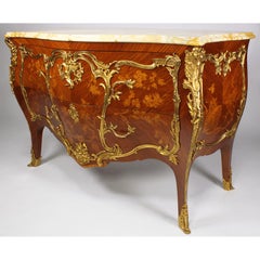 A 19th Century Louis XV Style Gilt-Bronze Mounted & Marquetry Bombé Commode
