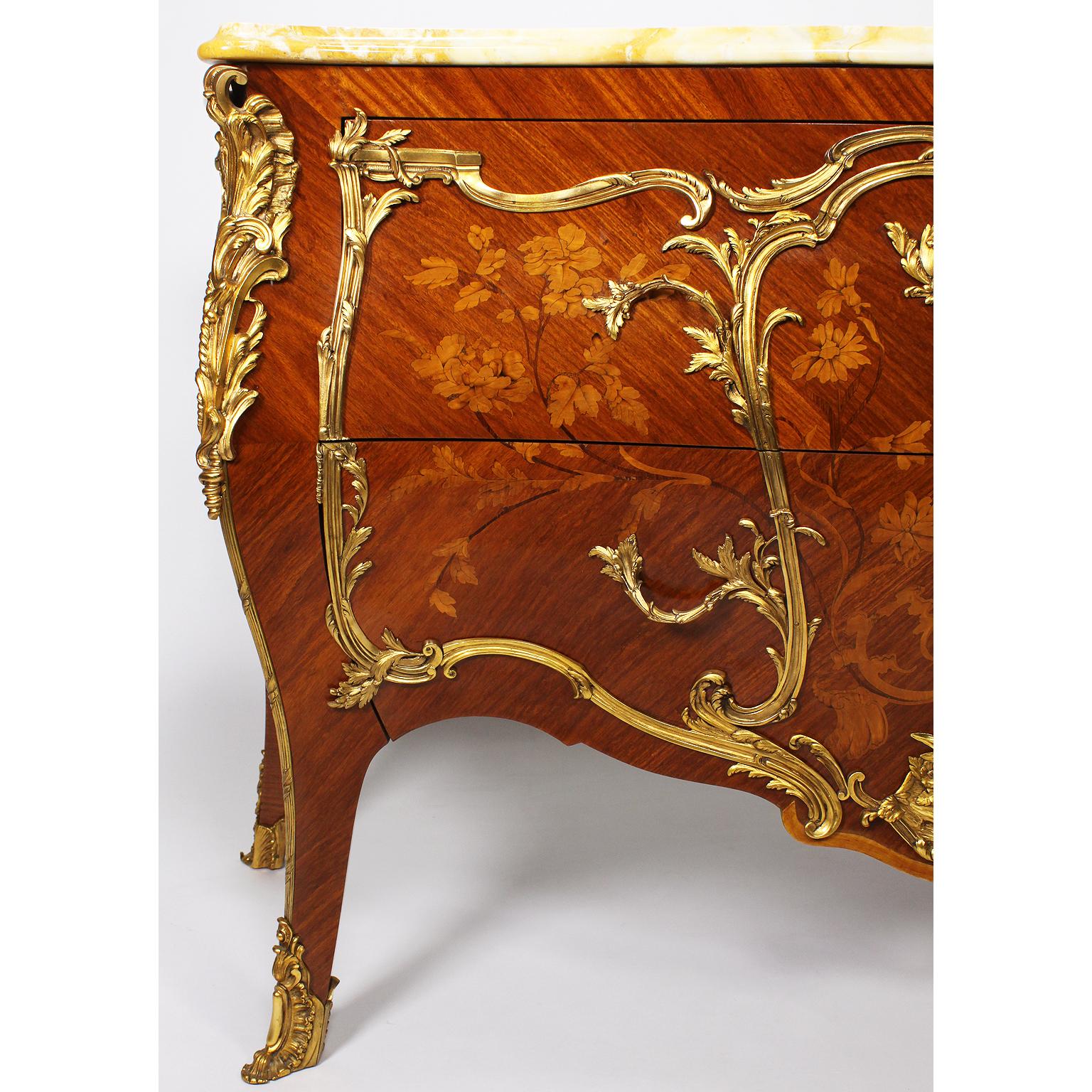 Italian A 19th Century Louis XV Style Gilt-Bronze Mounted & Marquetry Bombé Commode For Sale