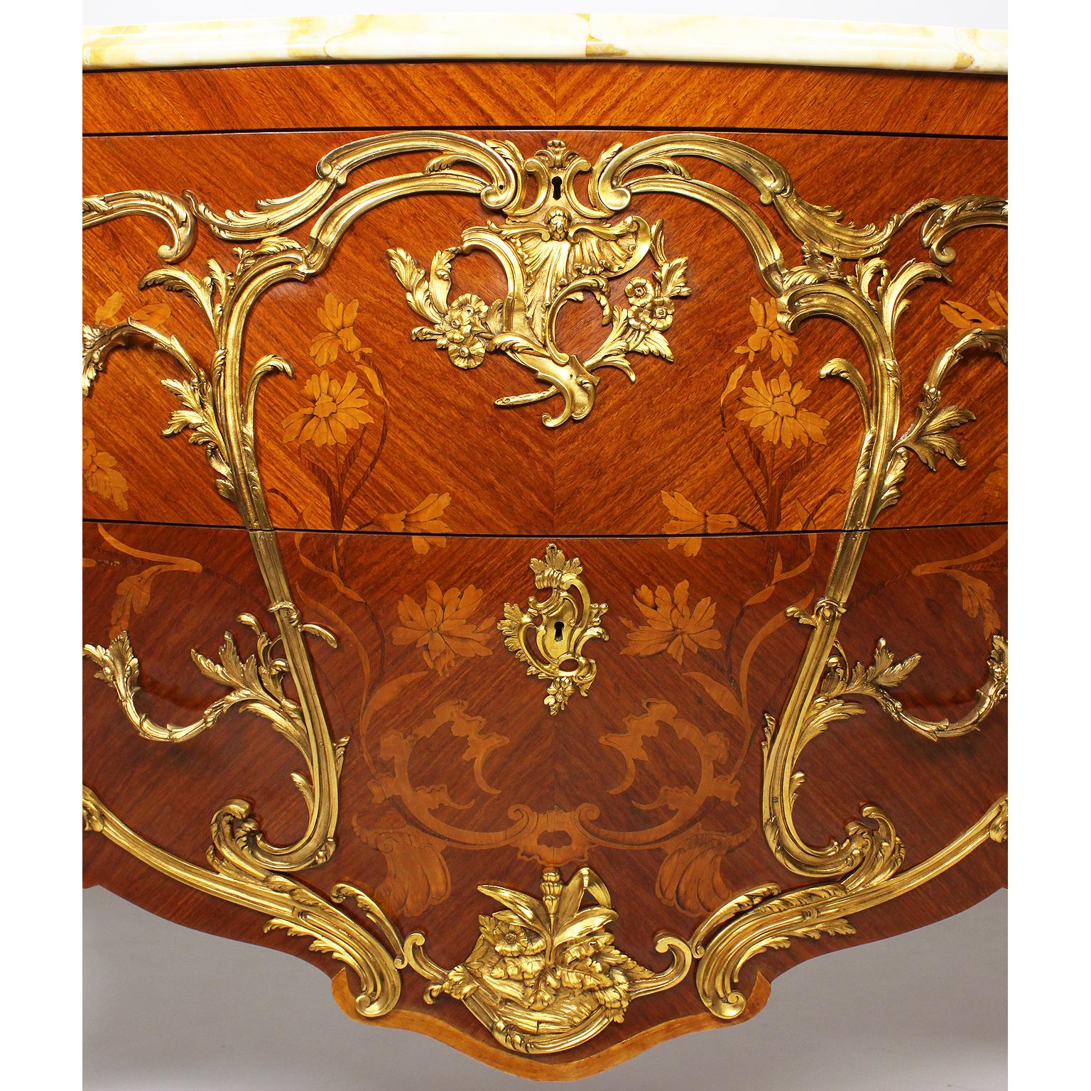 Marble A 19th Century Louis XV Style Gilt-Bronze Mounted & Marquetry Bombé Commode For Sale