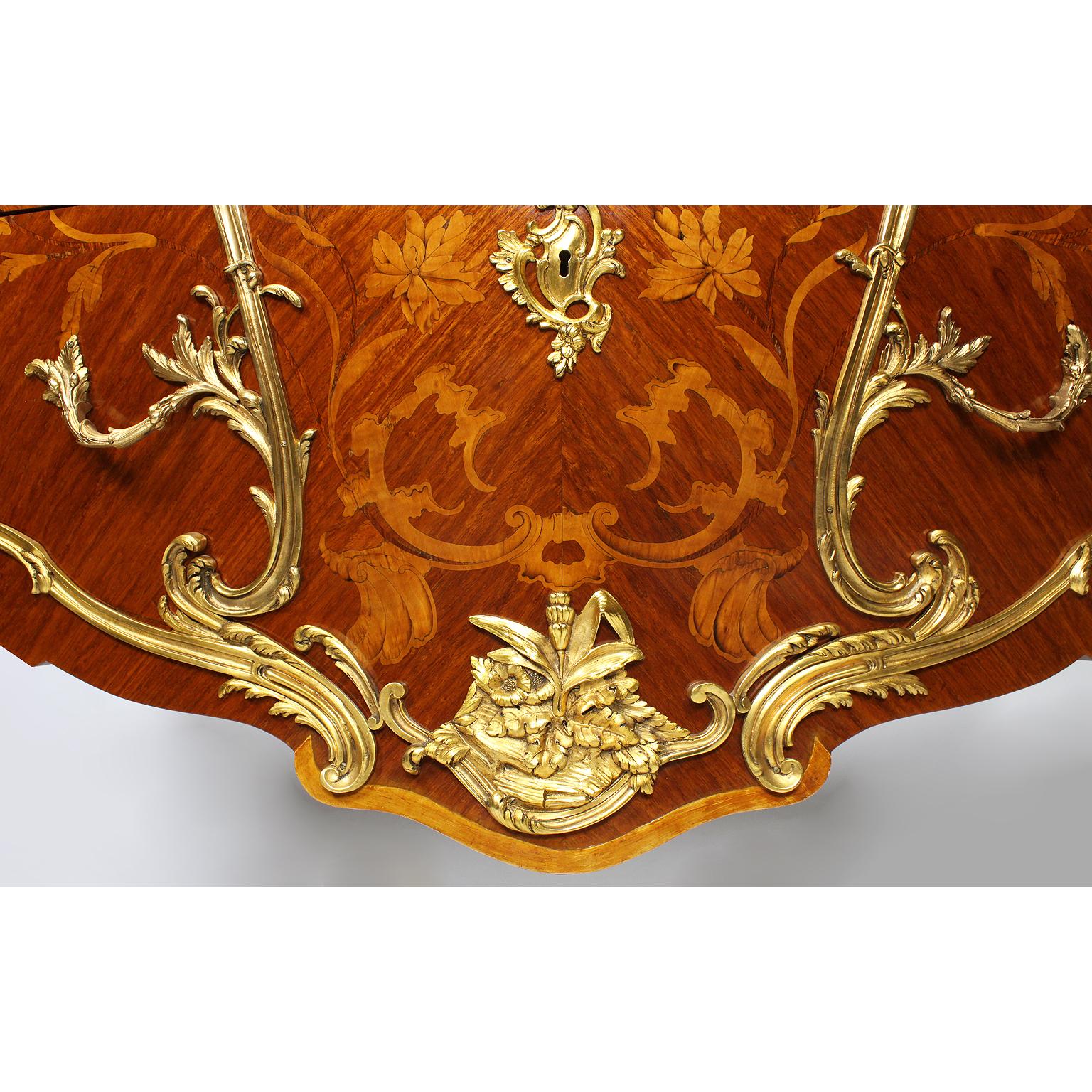 A 19th Century Louis XV Style Gilt-Bronze Mounted & Marquetry Bombé Commode For Sale 2