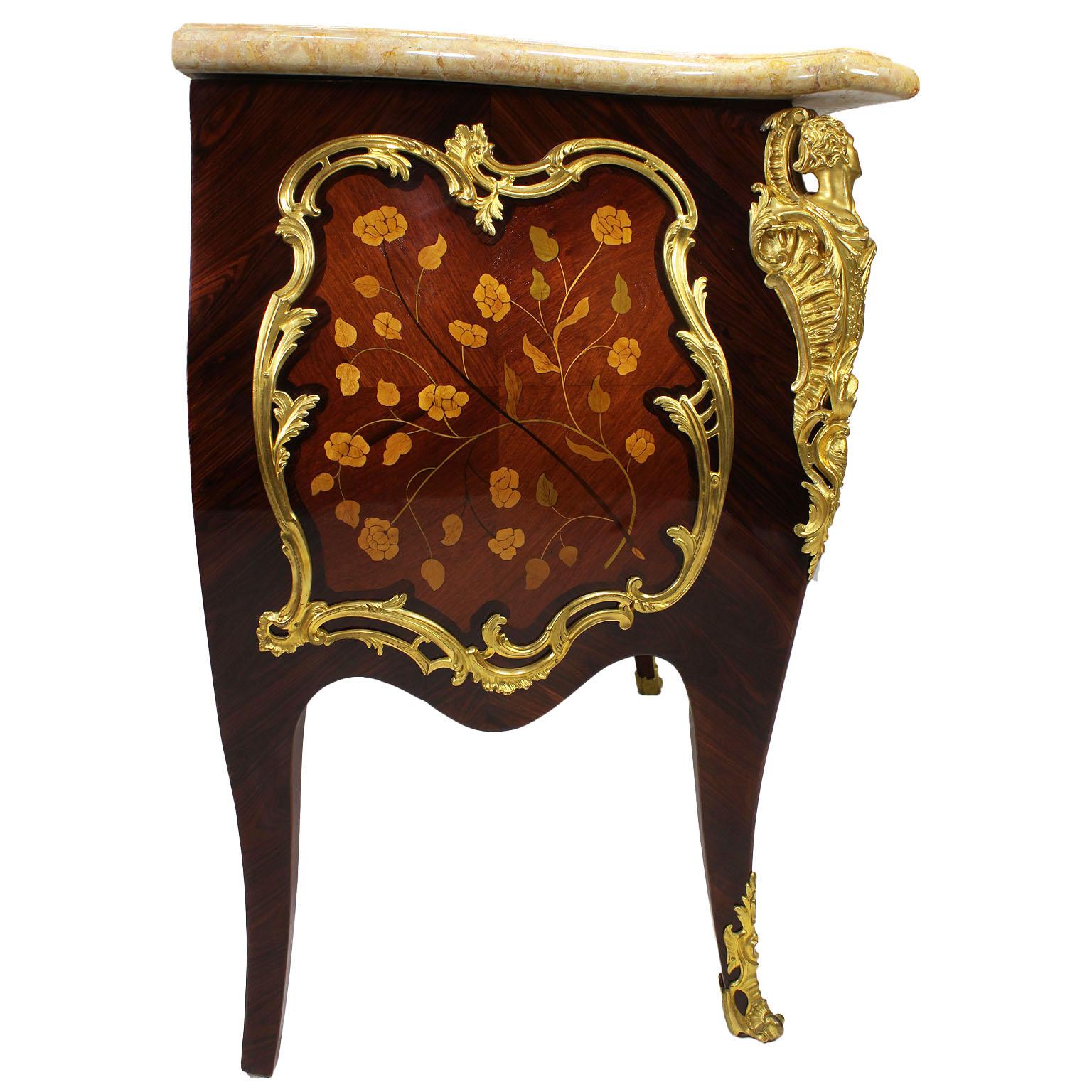 French 19th Century Louis XV Style Gilt Bronze-Mounted Marquetry Commodes, Pair For Sale 12