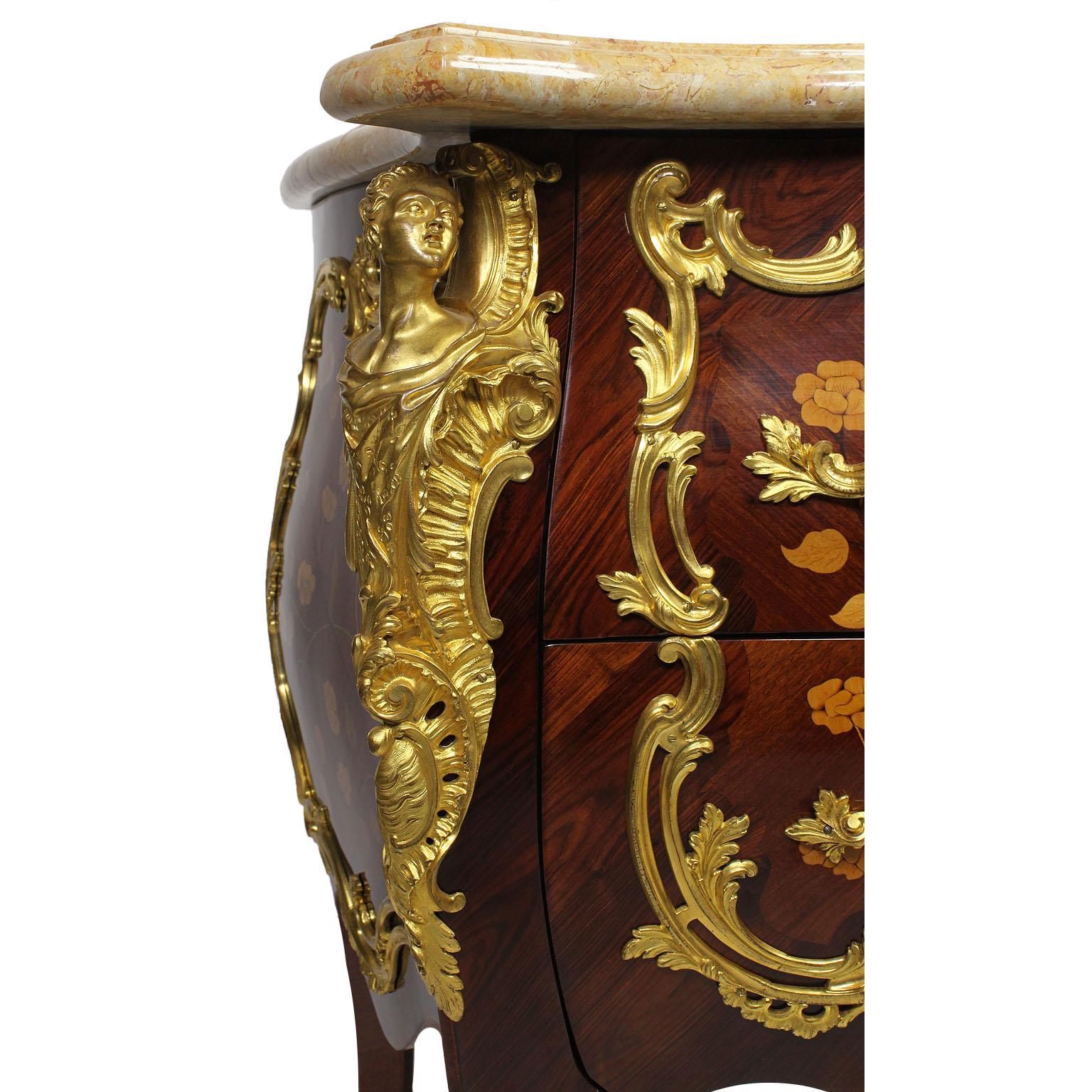 French 19th Century Louis XV Style Gilt Bronze-Mounted Marquetry Commodes, Pair For Sale 4