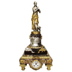 French 19th Century Louis XV Style Gilt & Silver Plated Bronze Clock by Marioton