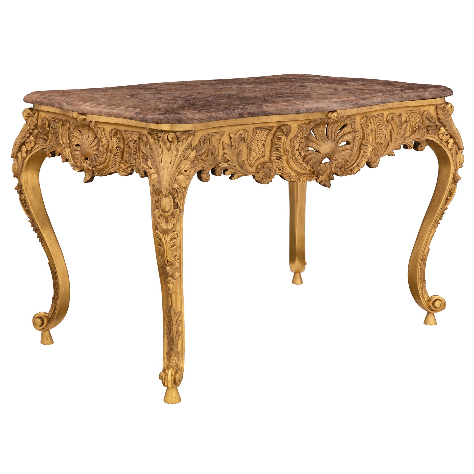 French 19th Century Louis XV Style Giltwood and Marble Center Table In Good Condition For Sale In West Palm Beach, FL