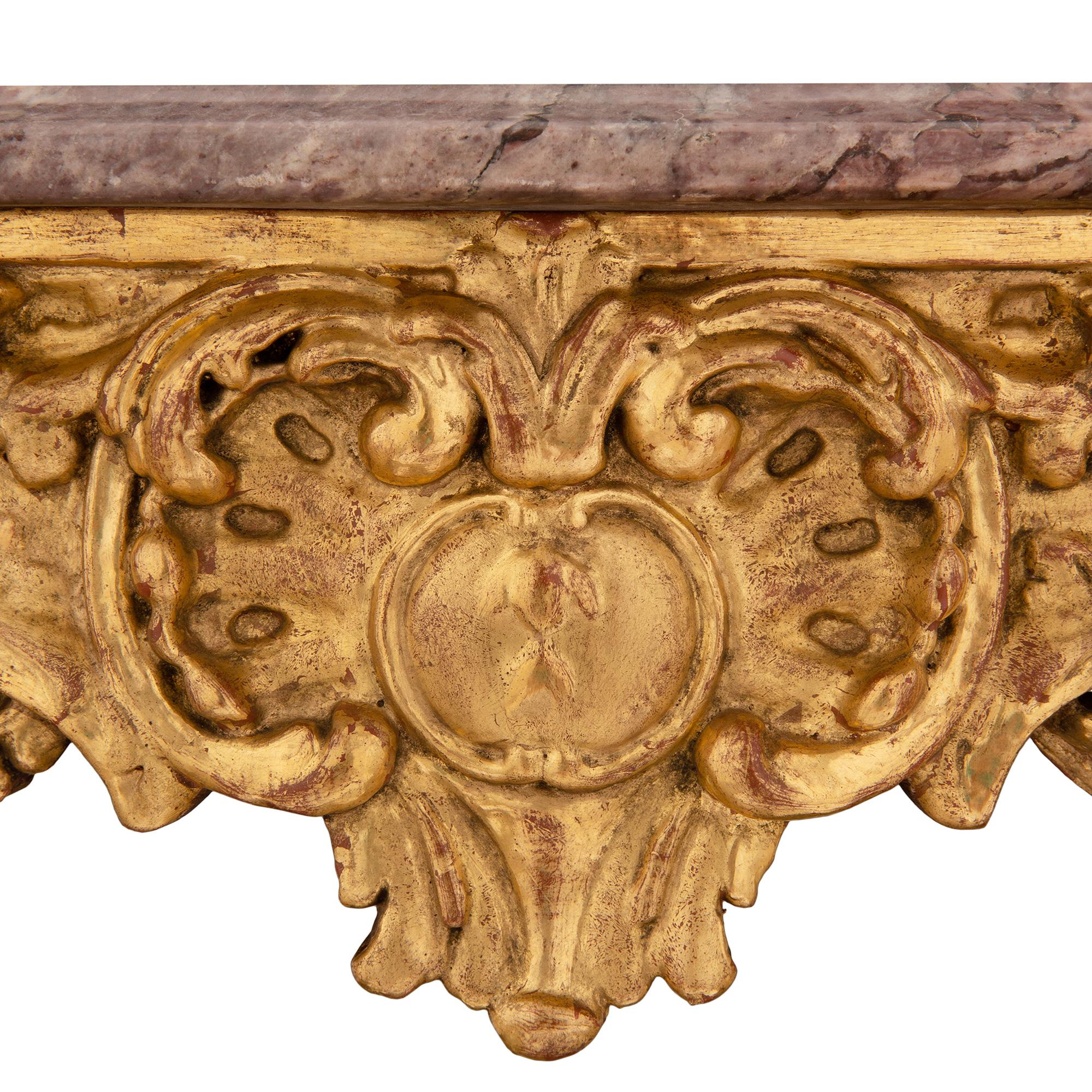 French 19th Century Louis XV Style Giltwood and Marble Center Table For Sale 2