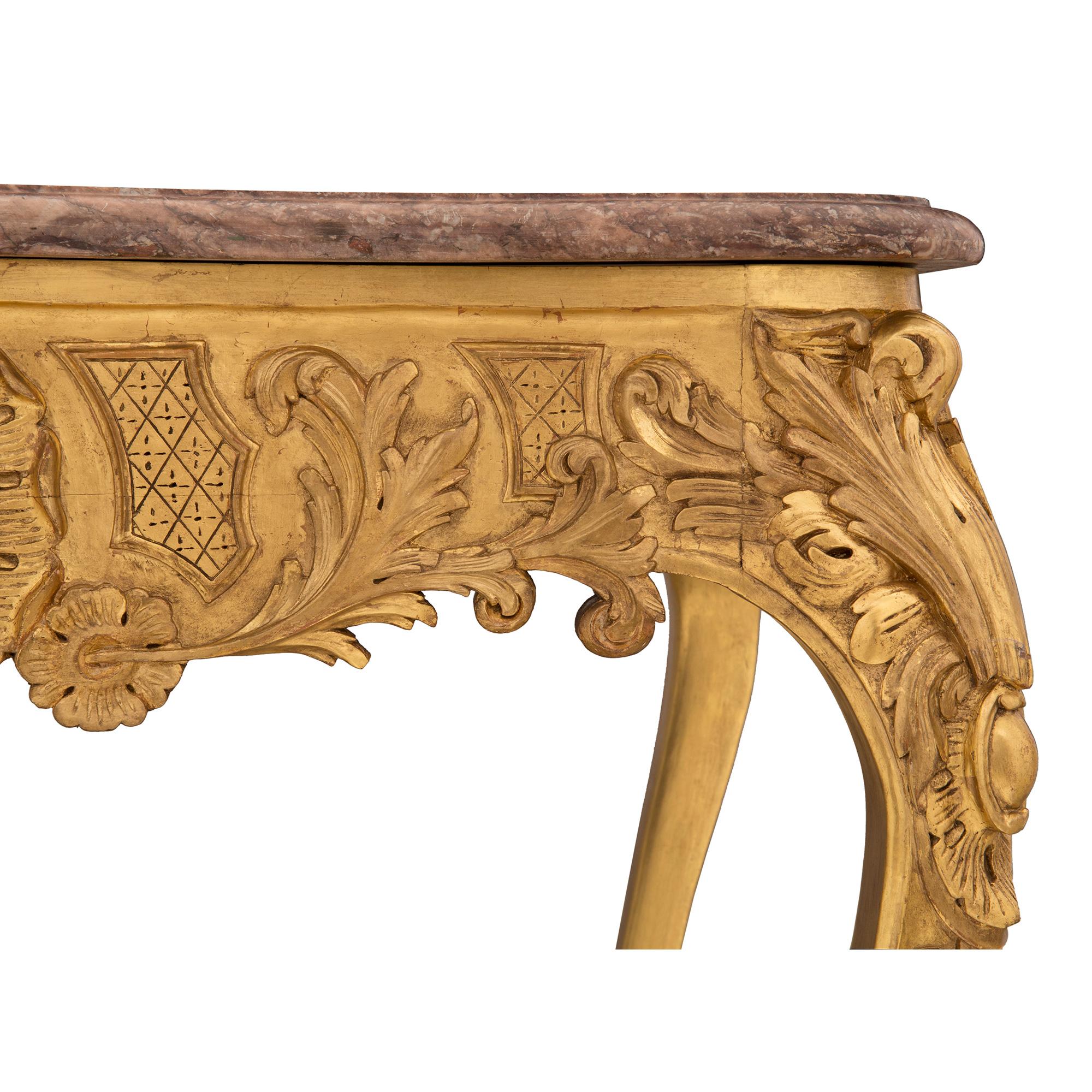 French 19th Century Louis XV Style Giltwood and Marble Center Table For Sale 3