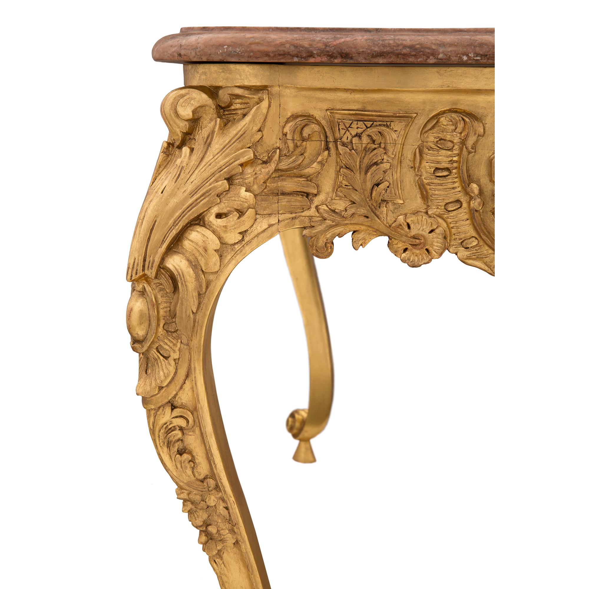 French 19th Century Louis XV Style Giltwood and Marble Center Table For Sale 5