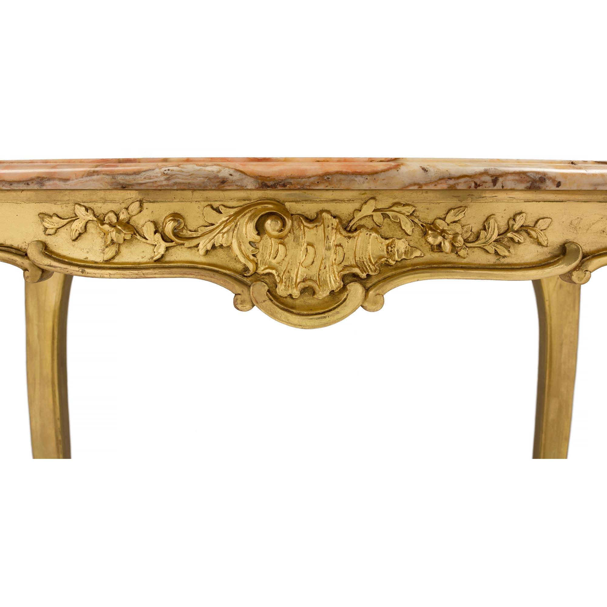 French 19th Century Louis XV Style Giltwood and Marble Side/Center Table For Sale 2