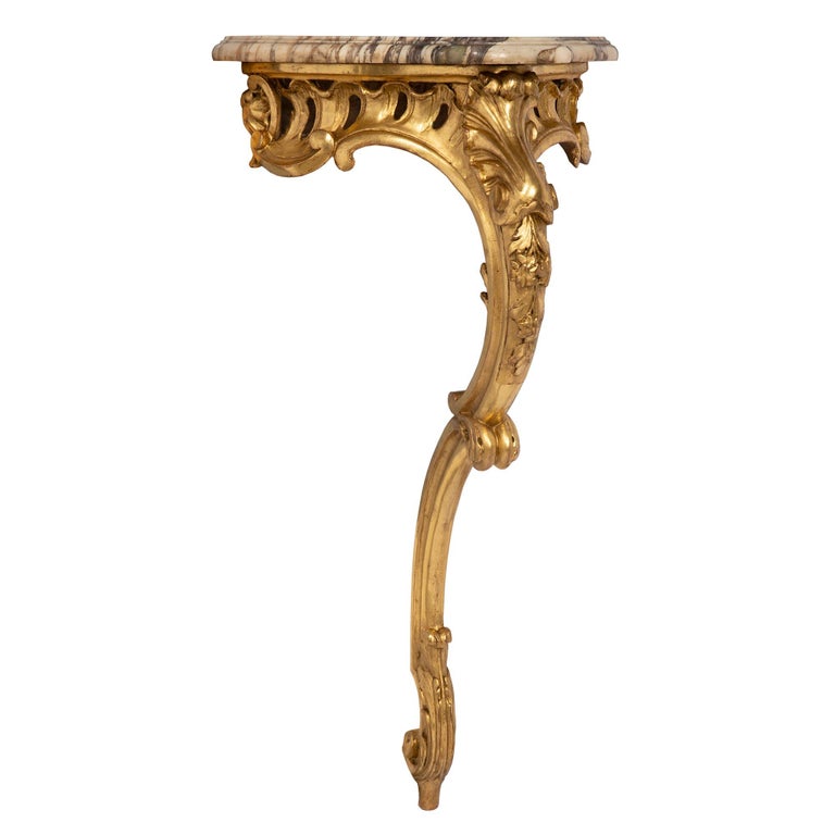 French 19th Century Louis XV Style Giltwood and Marble Wall Mounted ...