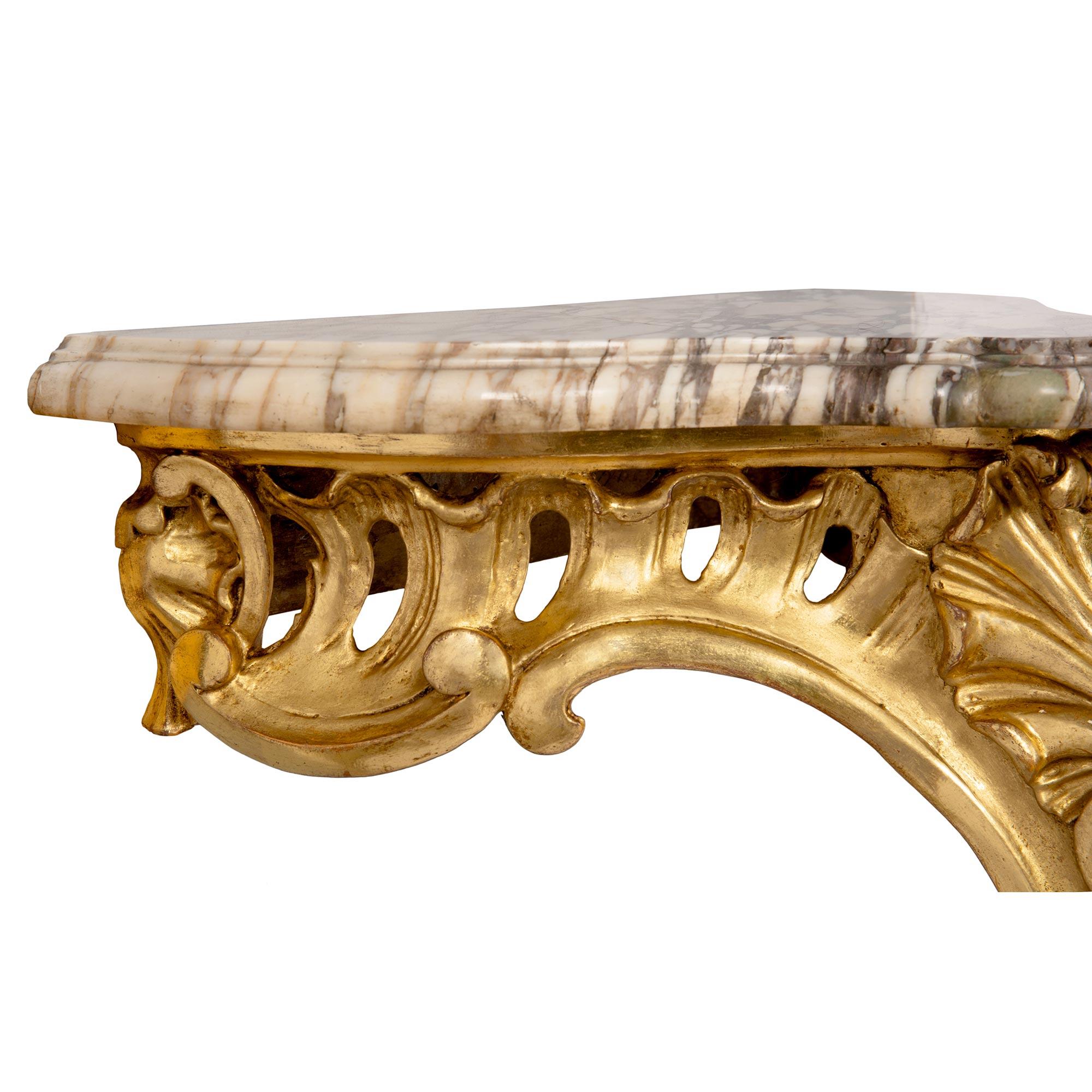 French 19th Century Louis XV Style Giltwood and Marble Wall Mounted Console For Sale 1