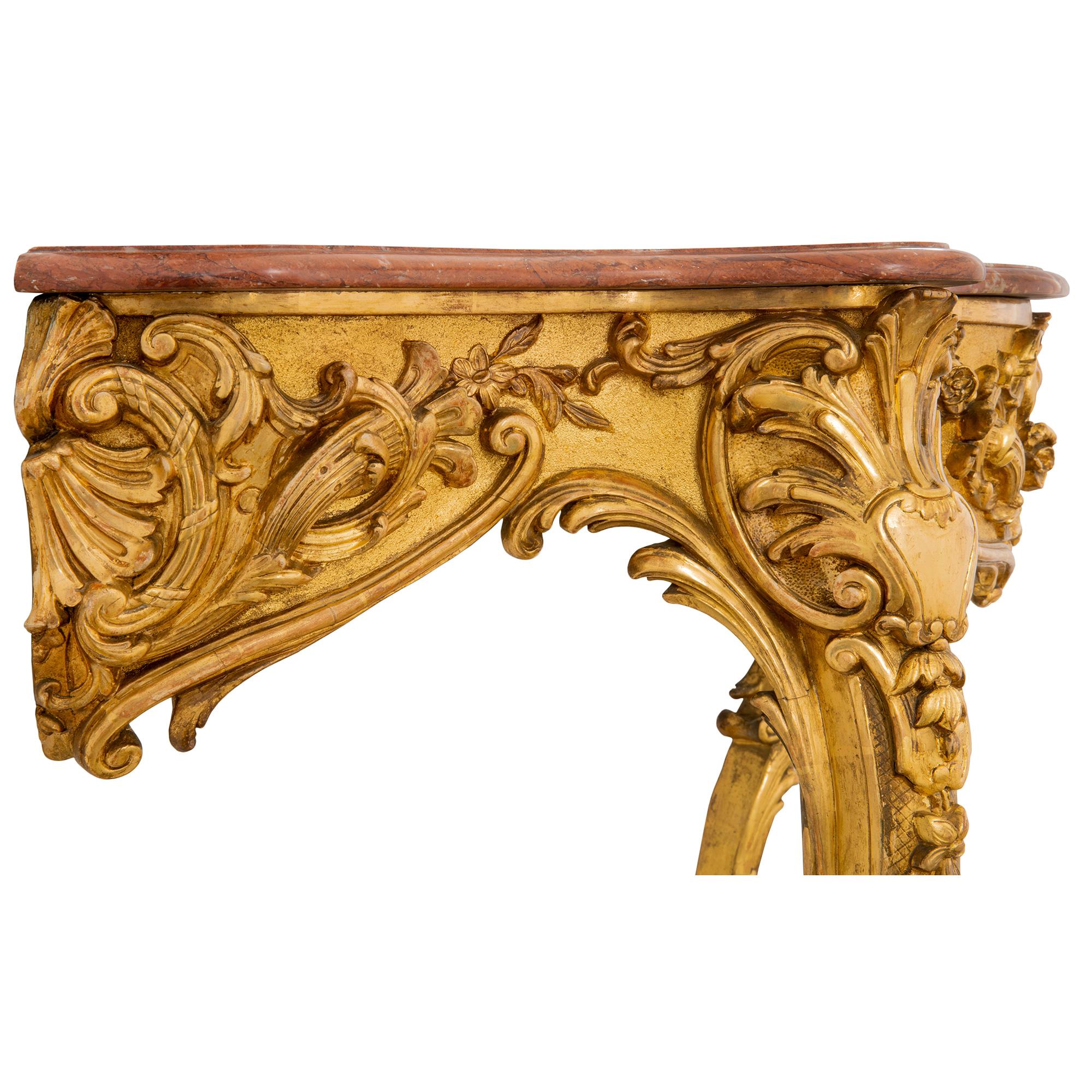 French 19th Century Louis XV Style Giltwood and Marble Wall-Mounted Console For Sale 3