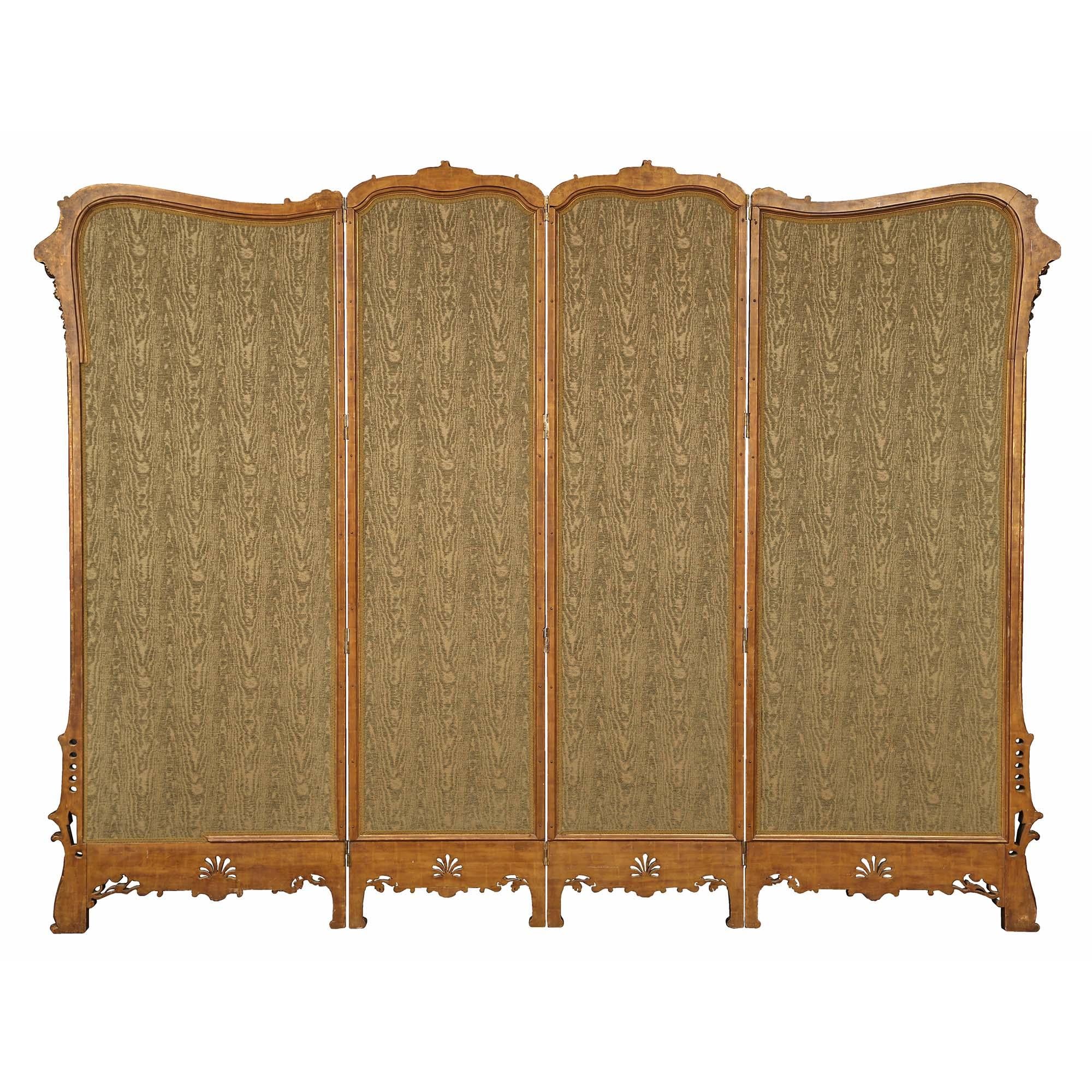 French 19th Century Louis XV Style Giltwood Four Paneled Screen For Sale 3