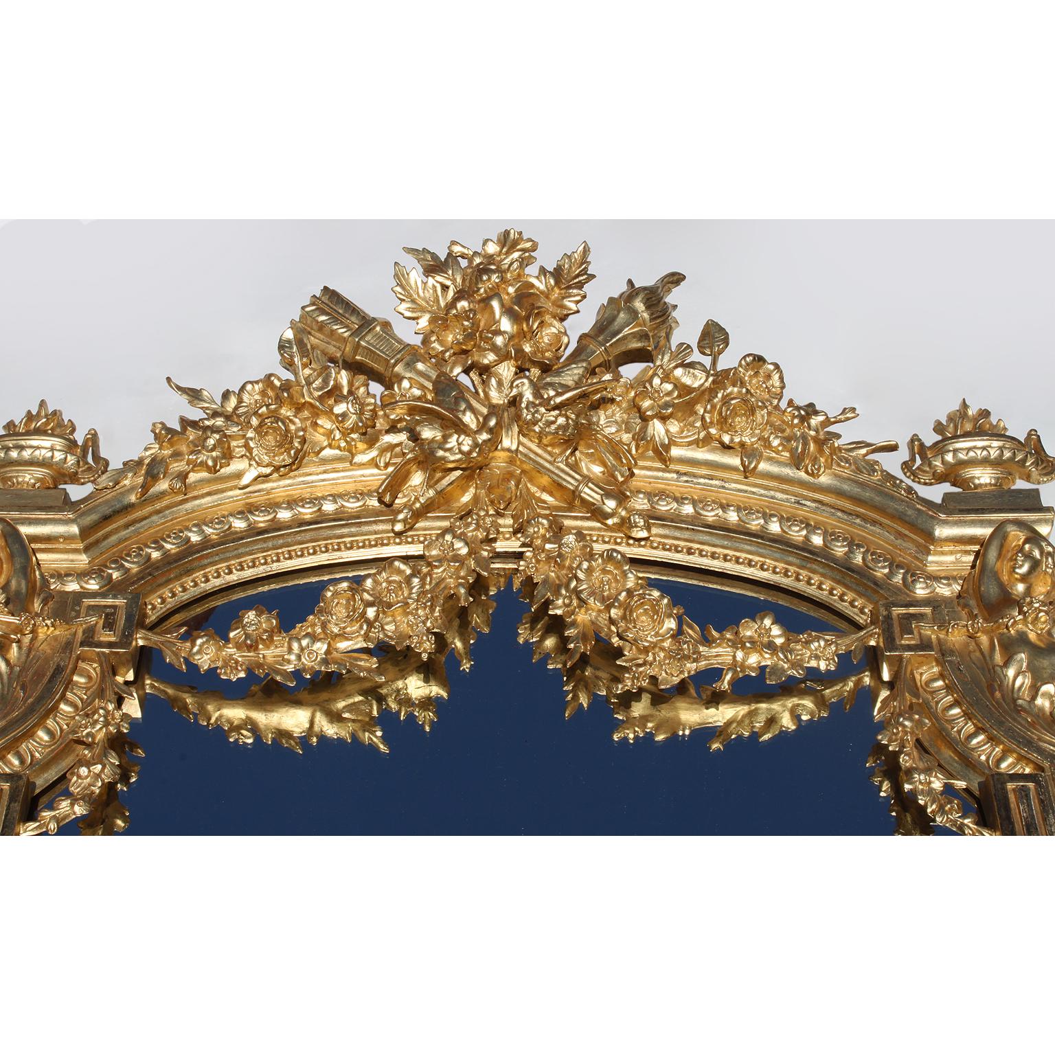 French 19th Century Louis XV Style Giltwood & Gesso Carved Figural Mirror Frame In Excellent Condition In Los Angeles, CA