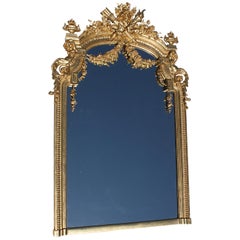 French 19th Century Louis XV Style Giltwood & Gesso Carved Figural Mirror Frame