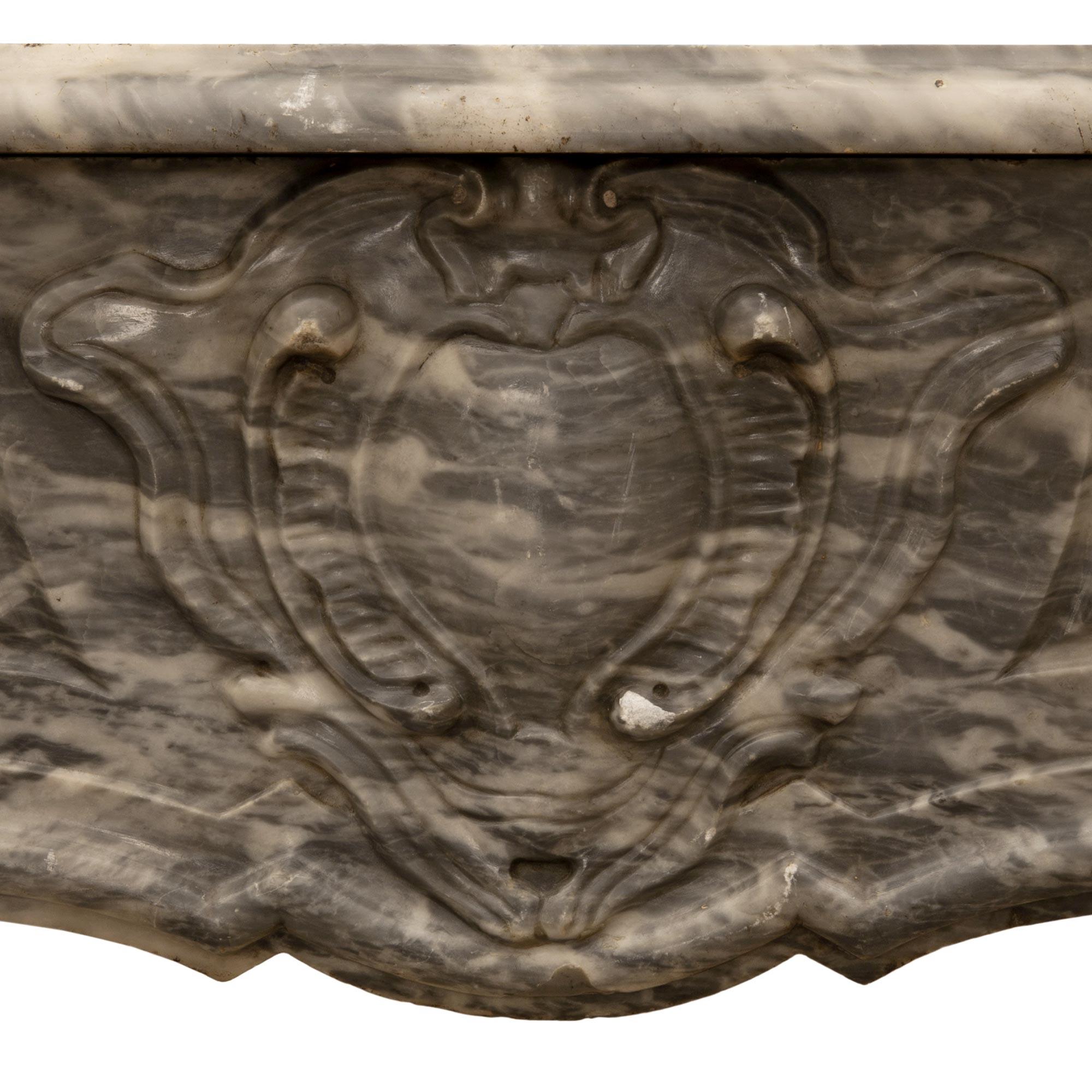 French 19th Century Louis XV Style Gris St. Anne Marble Mantel For Sale 1